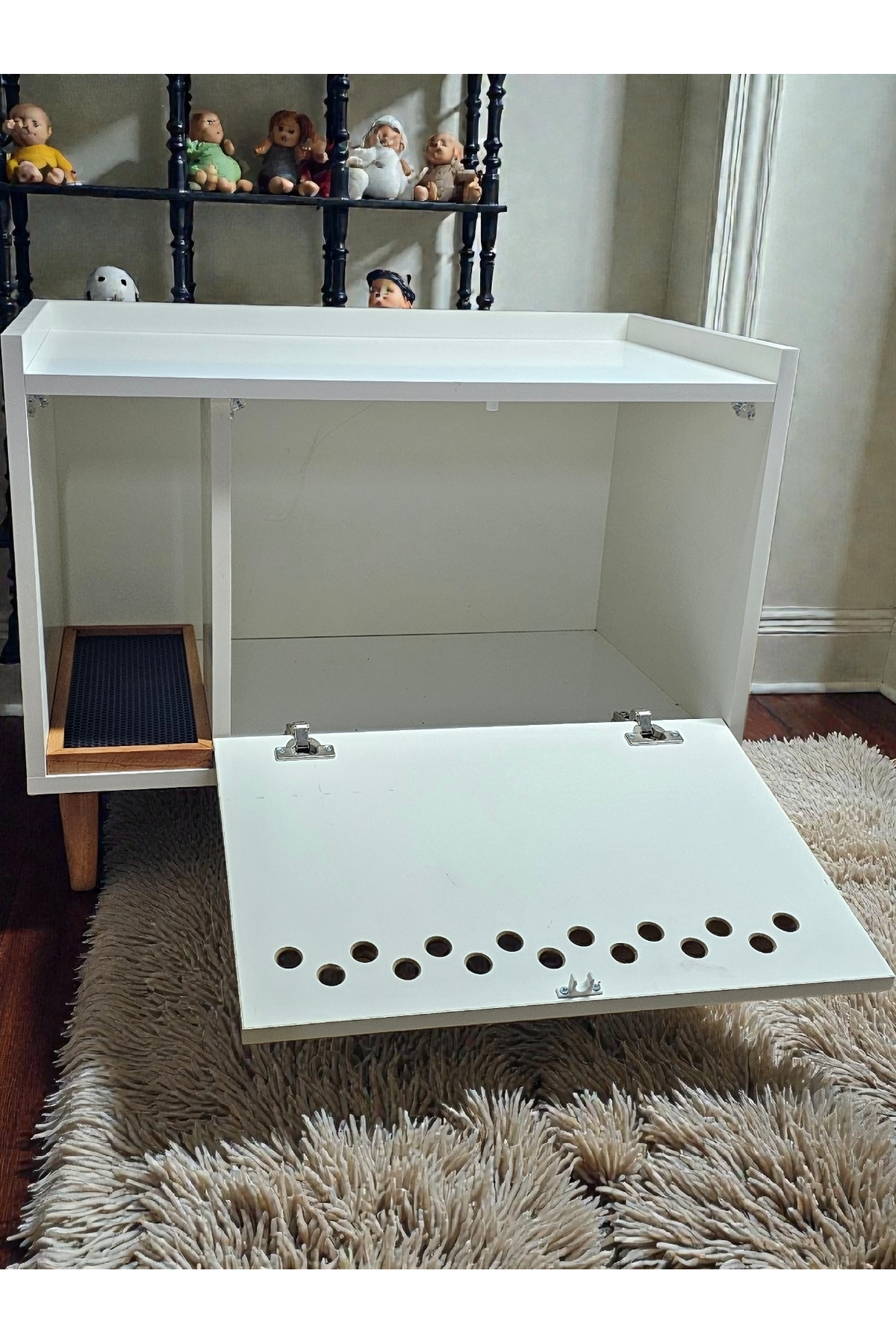 کابین توالت گربه چوبی دربسته آهشاپ‌سیتی AHŞAPCİTY، رنگ اکرو