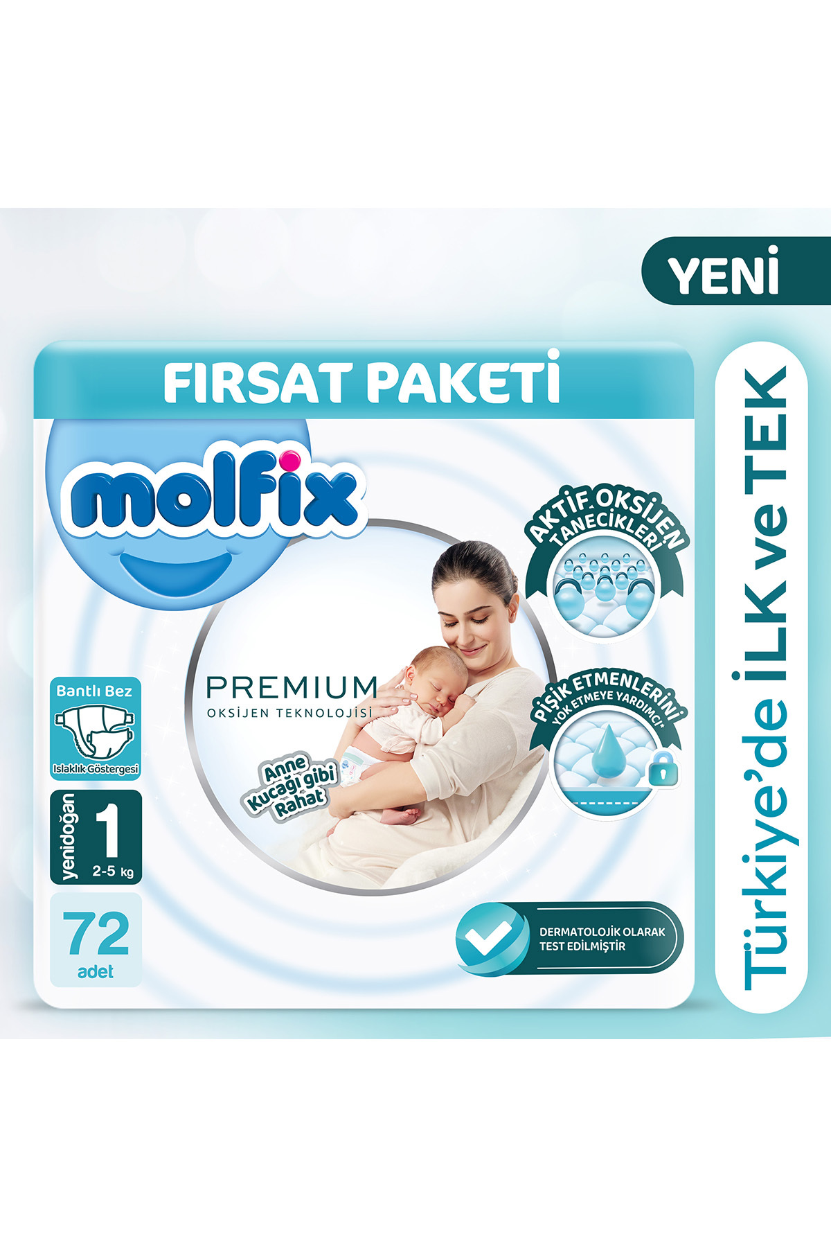 پوشک بچه پکیج پرمیوم فرصت 1 سایز 72 عدد اورجینال Molfix