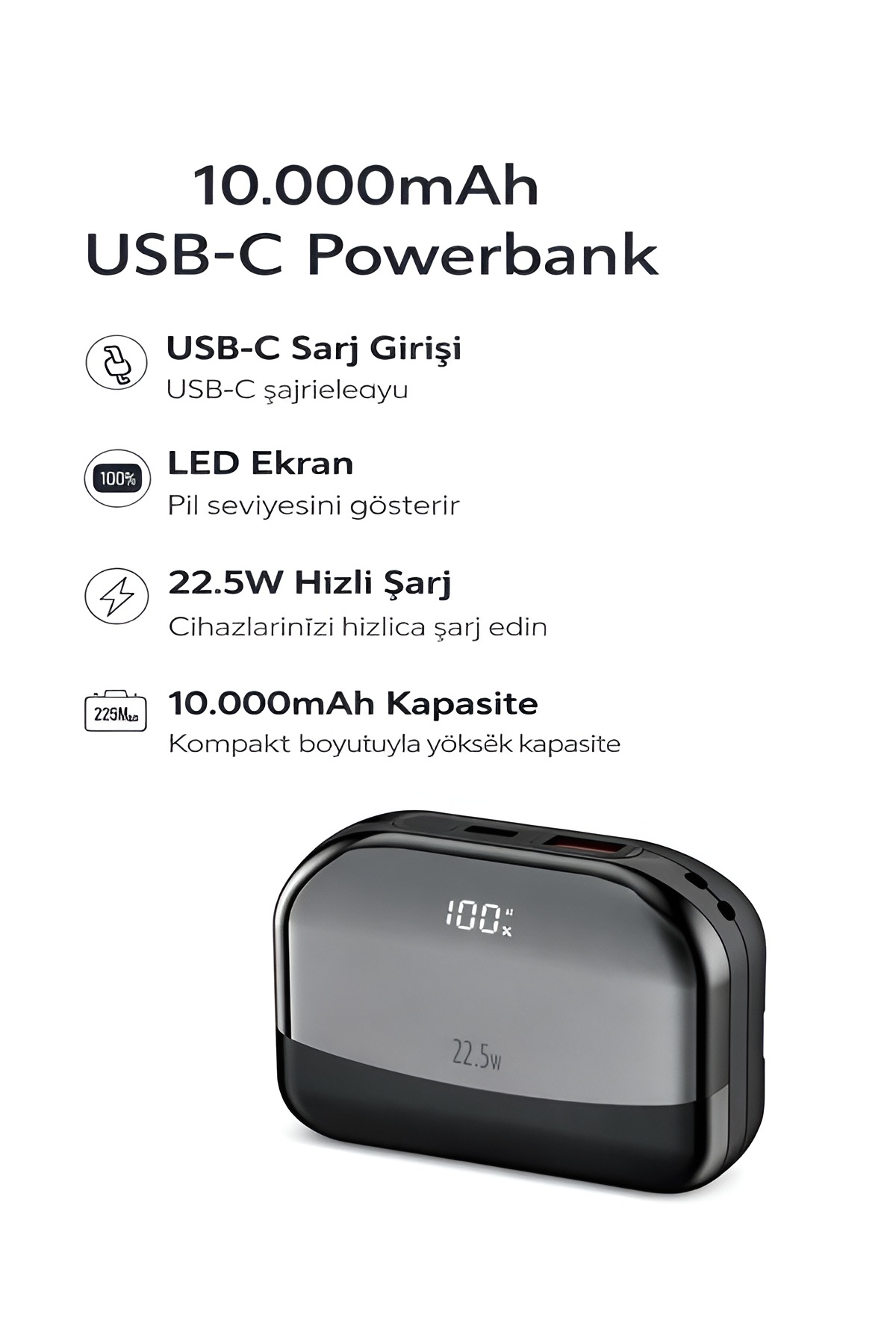 پاوربانک FP 15 10000MAH 22.5W شارژ سریع USB C ورودی LCD نمایشگر قابل حمل اورجینال ÇELİKWORK