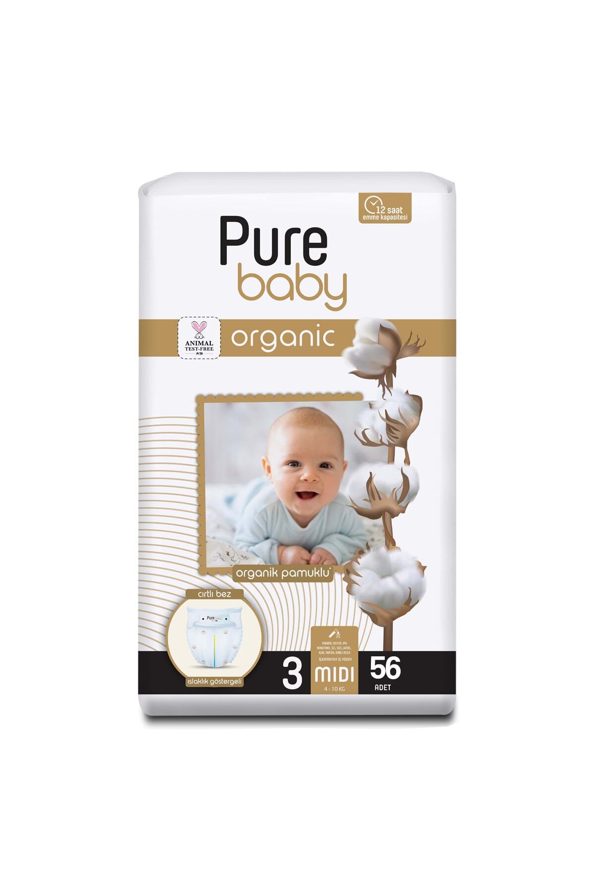 پوشک بچه پارچه مخملی پنبه ای ارگانیک تک بسته سایز 3 میدی 56 تکه اورجینال Pure Baby