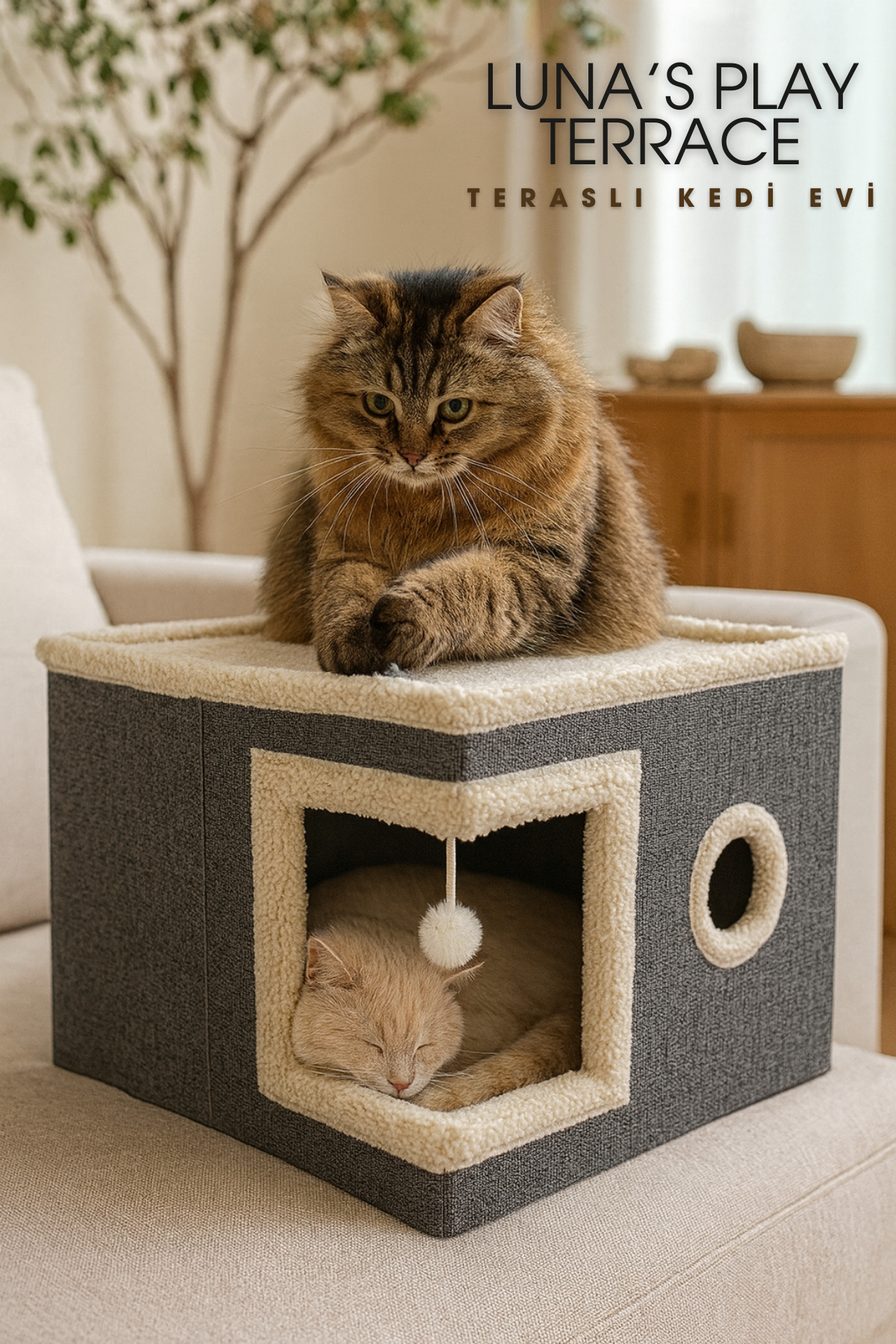 خانه گربه Luna’s Play Terrace از جونگولیکا پت پروداکتس Jungolica Pet Products، مدل JPP81، تاشو و خاکستری
