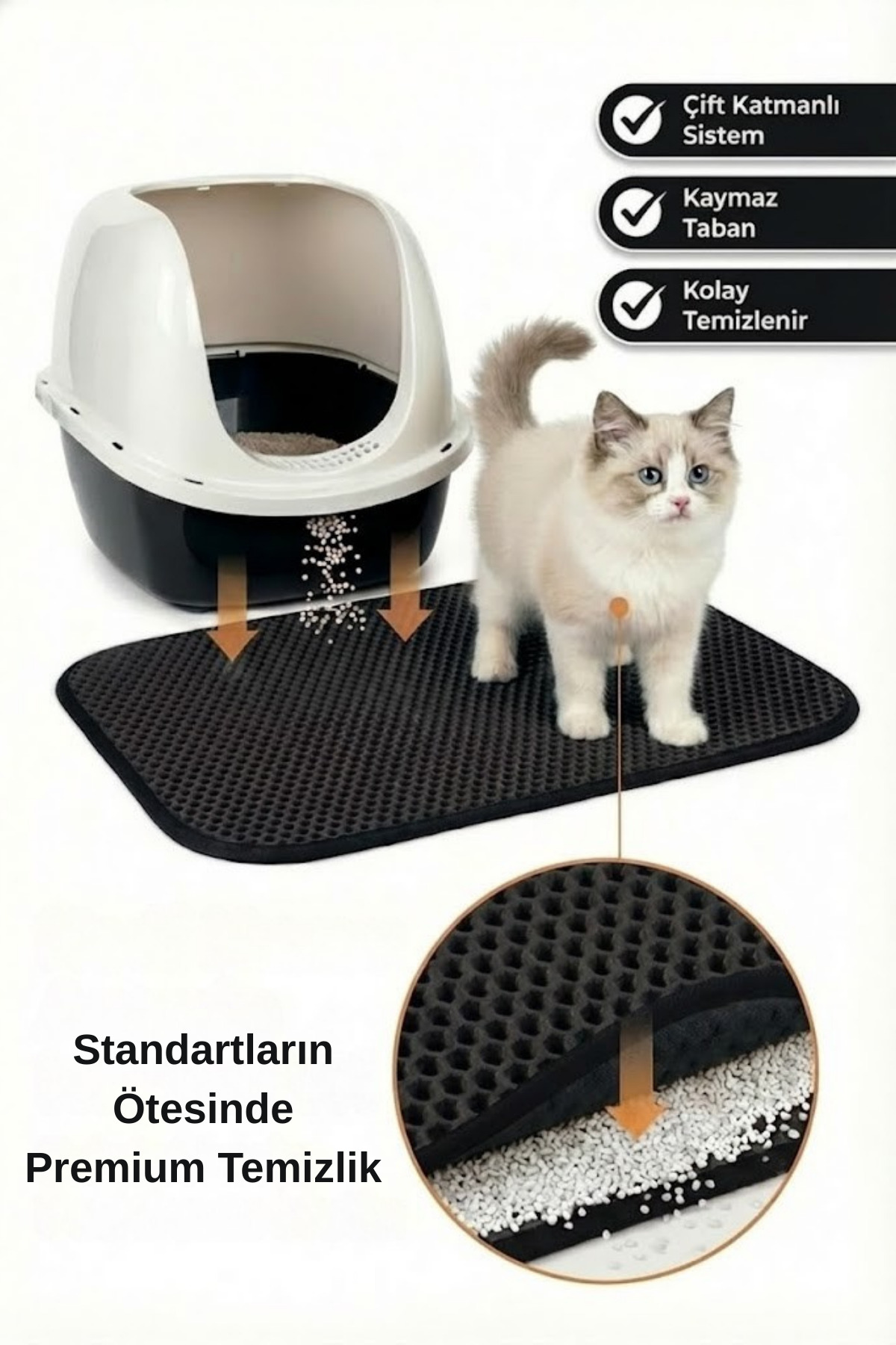 زیرانداز جلوی خاک گربه پاگالو Pugalo CleanPaw Premium، دولایه با سوراخ‌های پهن مشکی