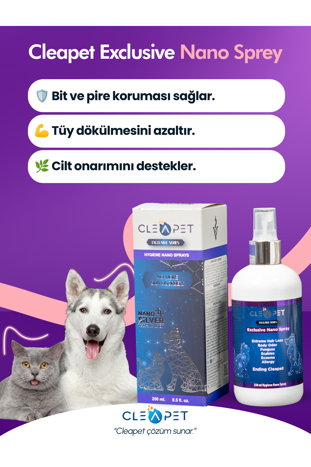 اسپری مراقبتی نانو نقره کلیپت Cleapet، ۲۵۰ میلی‌لیتر برای گربه و سگ