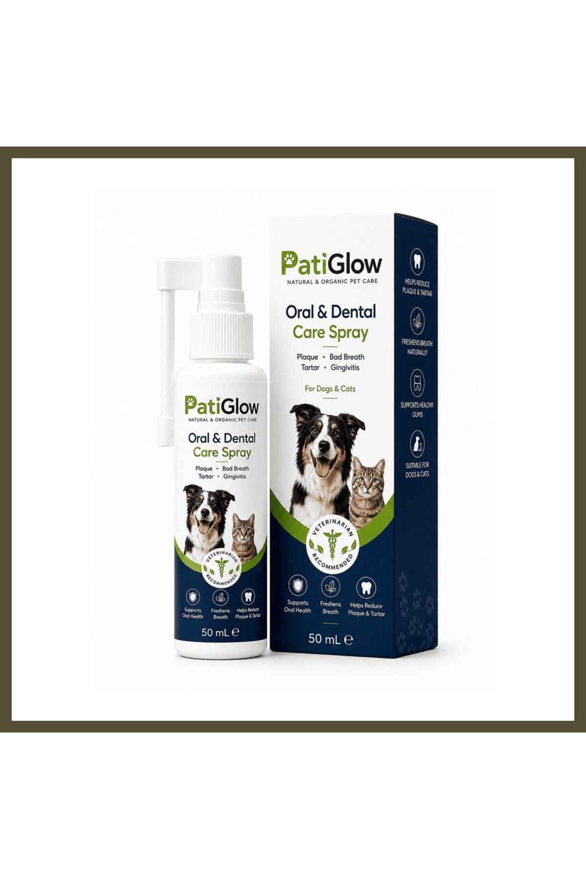 اسپری مراقبت دهان و دندان گربه و سگ پتی‌گلو Patiglow، مدل BX-PG0029، ۵۰ میلی‌لیتر
