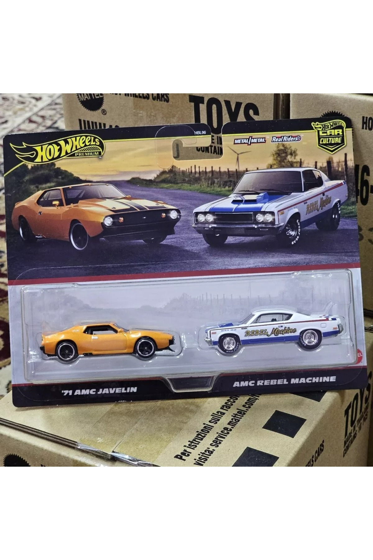 ماشین اسباب بازی مجموعه خودروهای پریمیوم فرهنگ 2 تکه '71 AMC JAVELIN & REBEL MACHINE HOT WHEELS