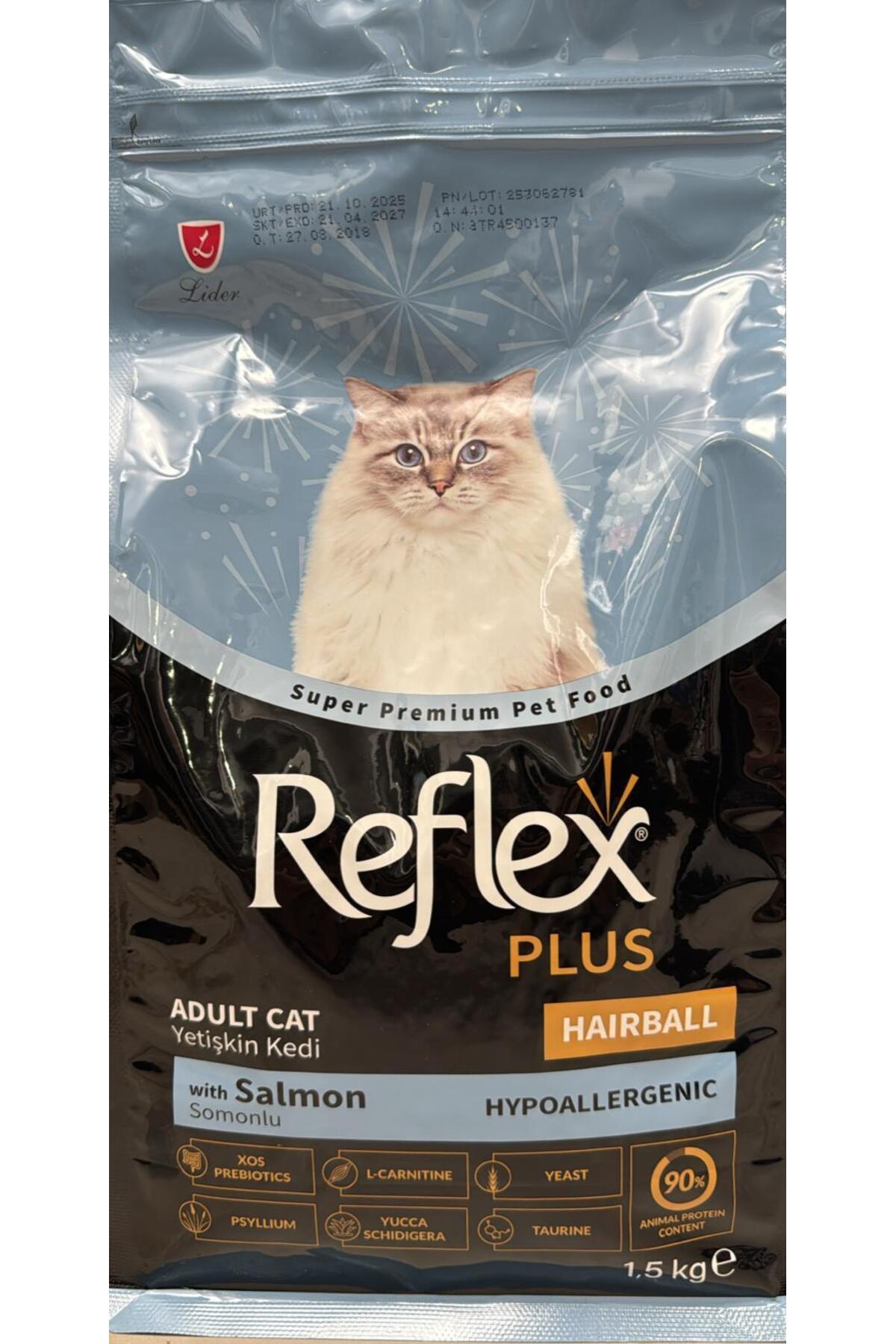غذای خشک گربه بالغ رفلکس Reflex Plus Hairball Hypoallergenic با طعم سالمون، ۱٫۵ کیلوگرم 1.5 kg
