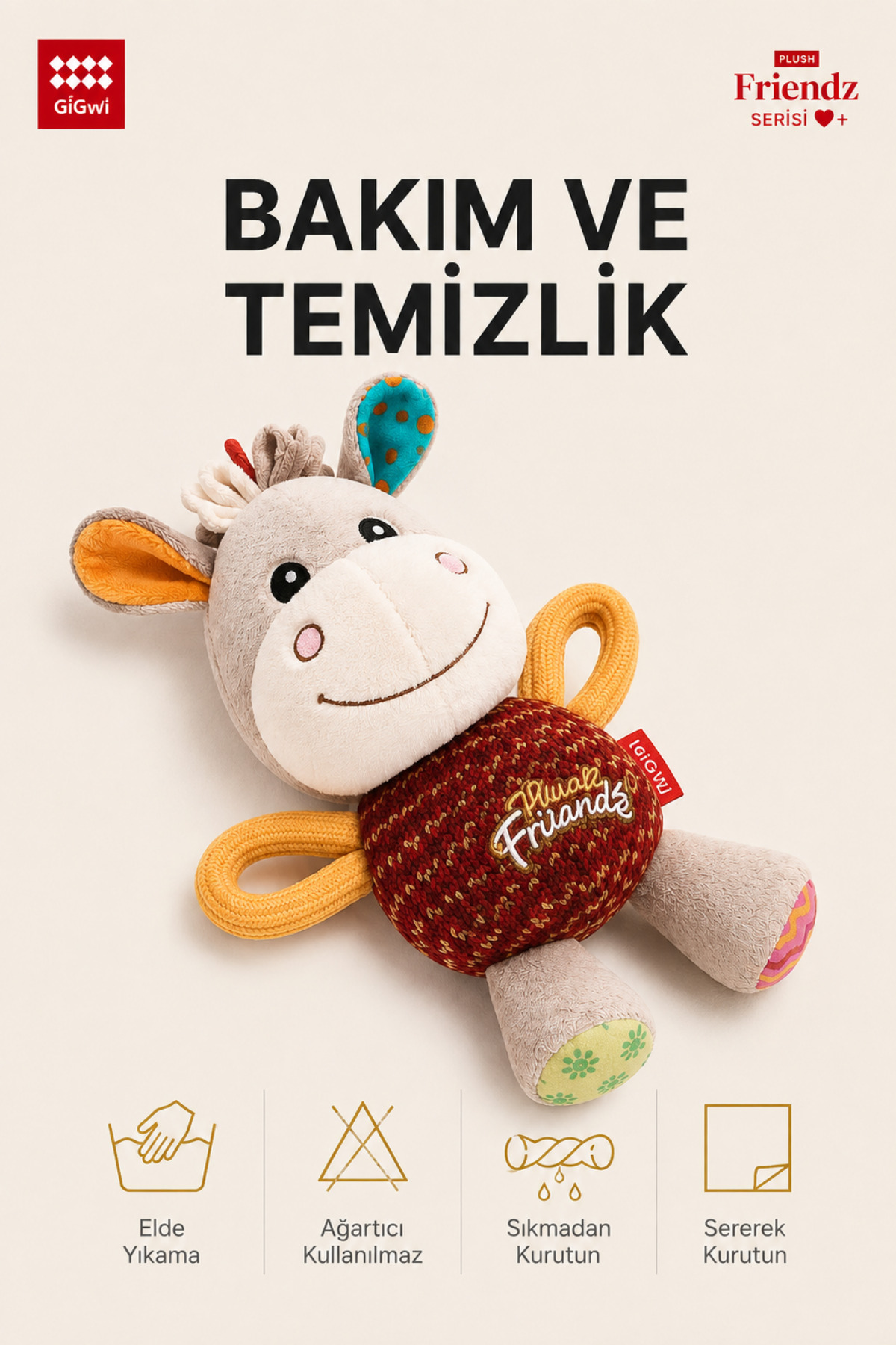 اسباب‌بازی پولیشی سگ به شکل الاغ گیگ‌وی Gigwi، سری Plush Friendz، مدل 9809، زرشکی