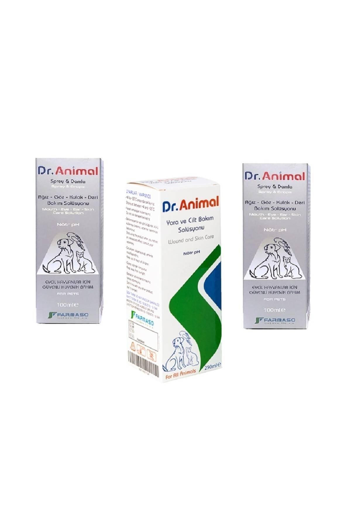 محلول مراقبت از زخم و پوست سگ دکتر انیمال Dr. Animal، ۲۵۰ میلی‌لیتر + ۲×۱۰۰ میلی‌لیتر