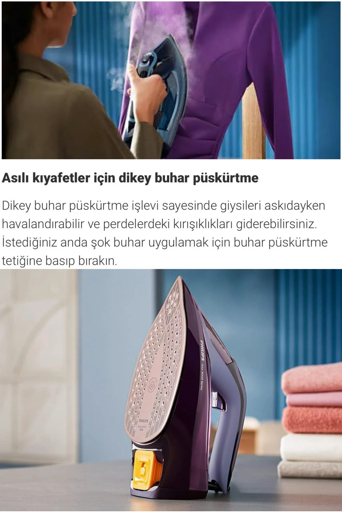 اتو بخار جدید آزور 3000 وات فناوری OPTIMALTEMP 260 گرم در دقیقه توربو زیره ویژه اورجینال Philips