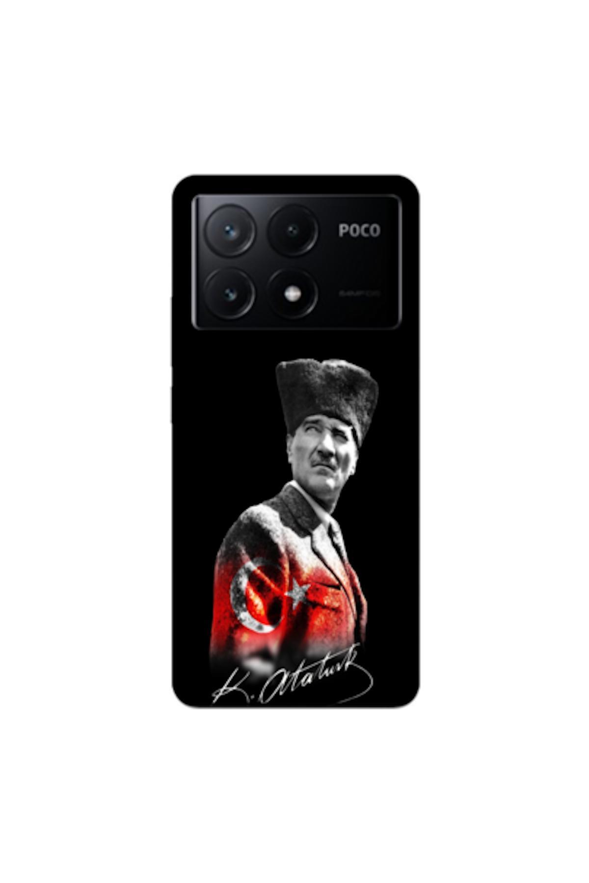 کاور و قاب کیف سازگار شیائومی POCO X6 PRO 5G سیلیکونی مصطفی کمال آتاتورک طرح V2 دار اورجینال Zebana