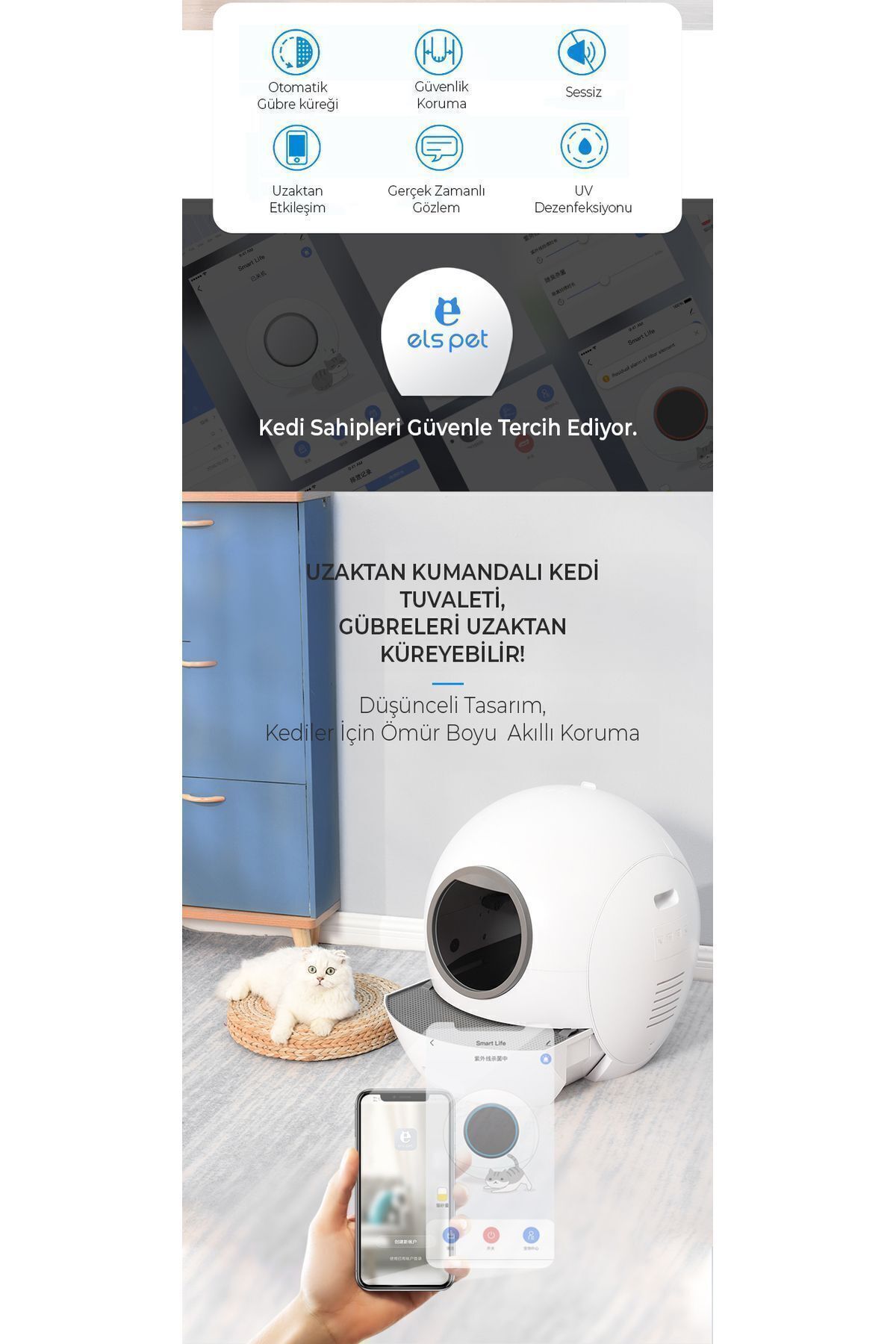 توالت خودکار گربه Smart Pro ال‌اس پت els pet، مدل SCT01، با کنترل اپلیکیشن و پاک‌سازی UV