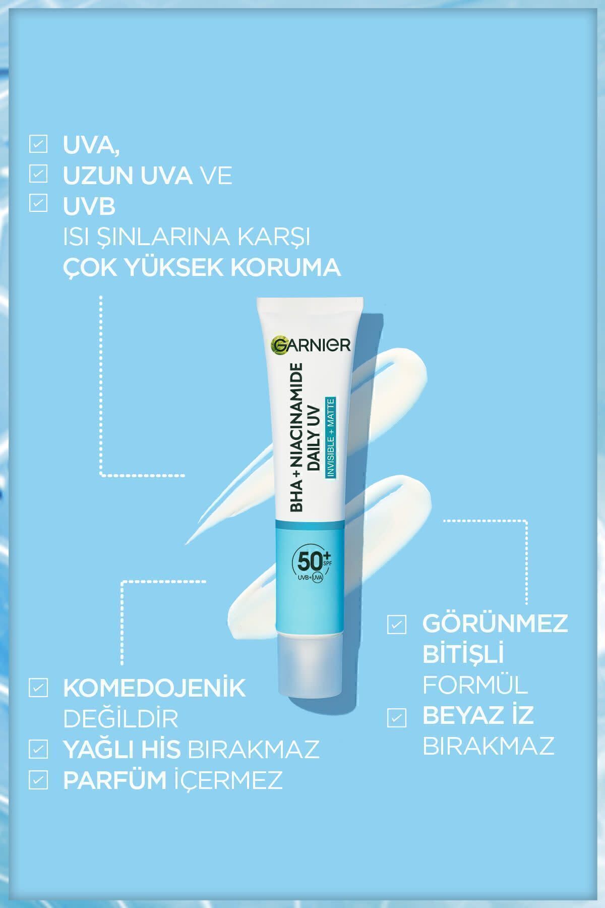 Garnier ضدآفتاب روزانه بافت مایع کرم صورتی BHA+Niasinamide Pure &amp; Clean SPF50 40 میلی لیتر