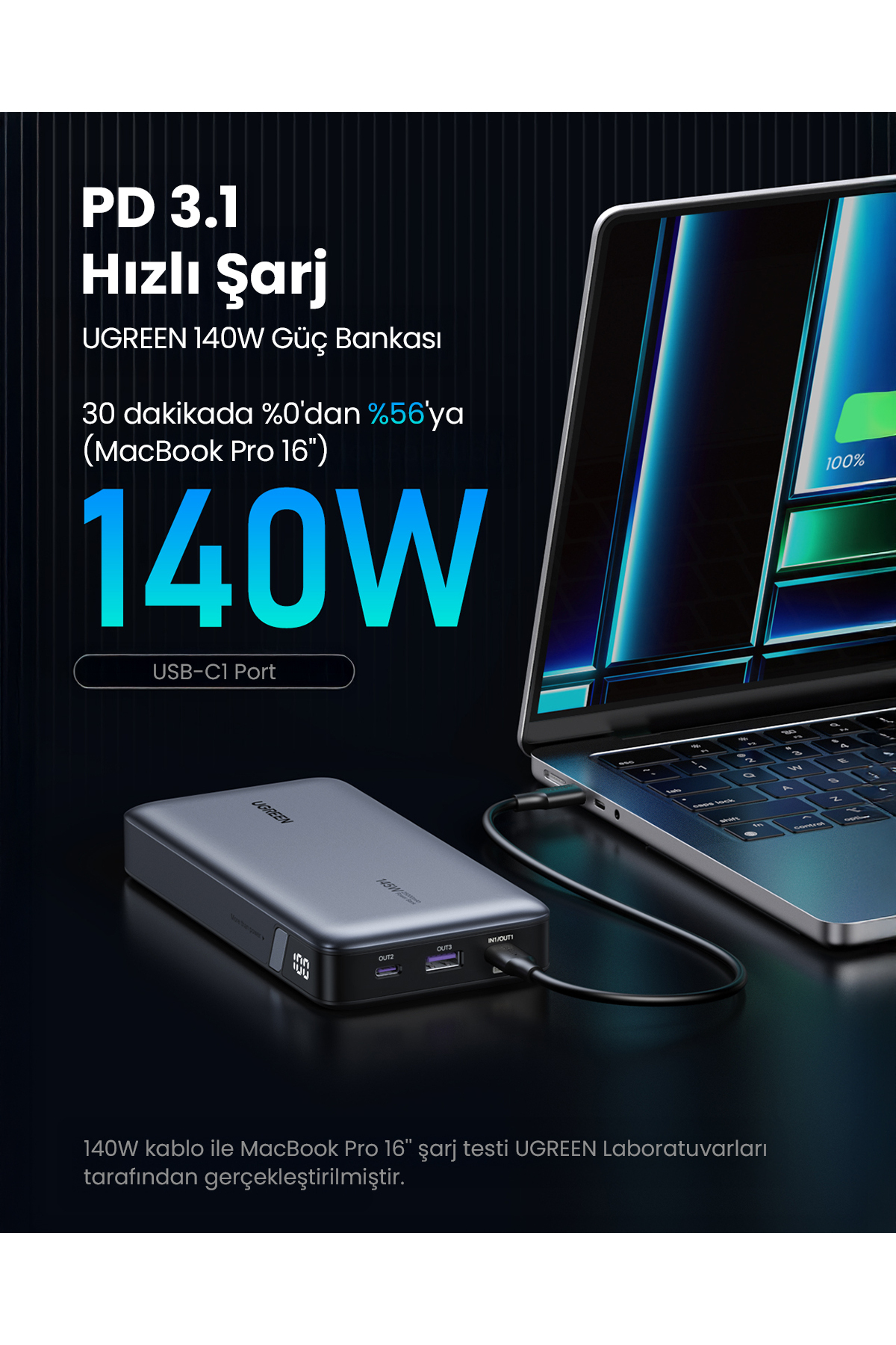 پاوربانک شارژر سریع قابل حمل 25000 میلی آمپر ساعتی PD QC با نشانگر LED PB205 اورجینال Ugreen