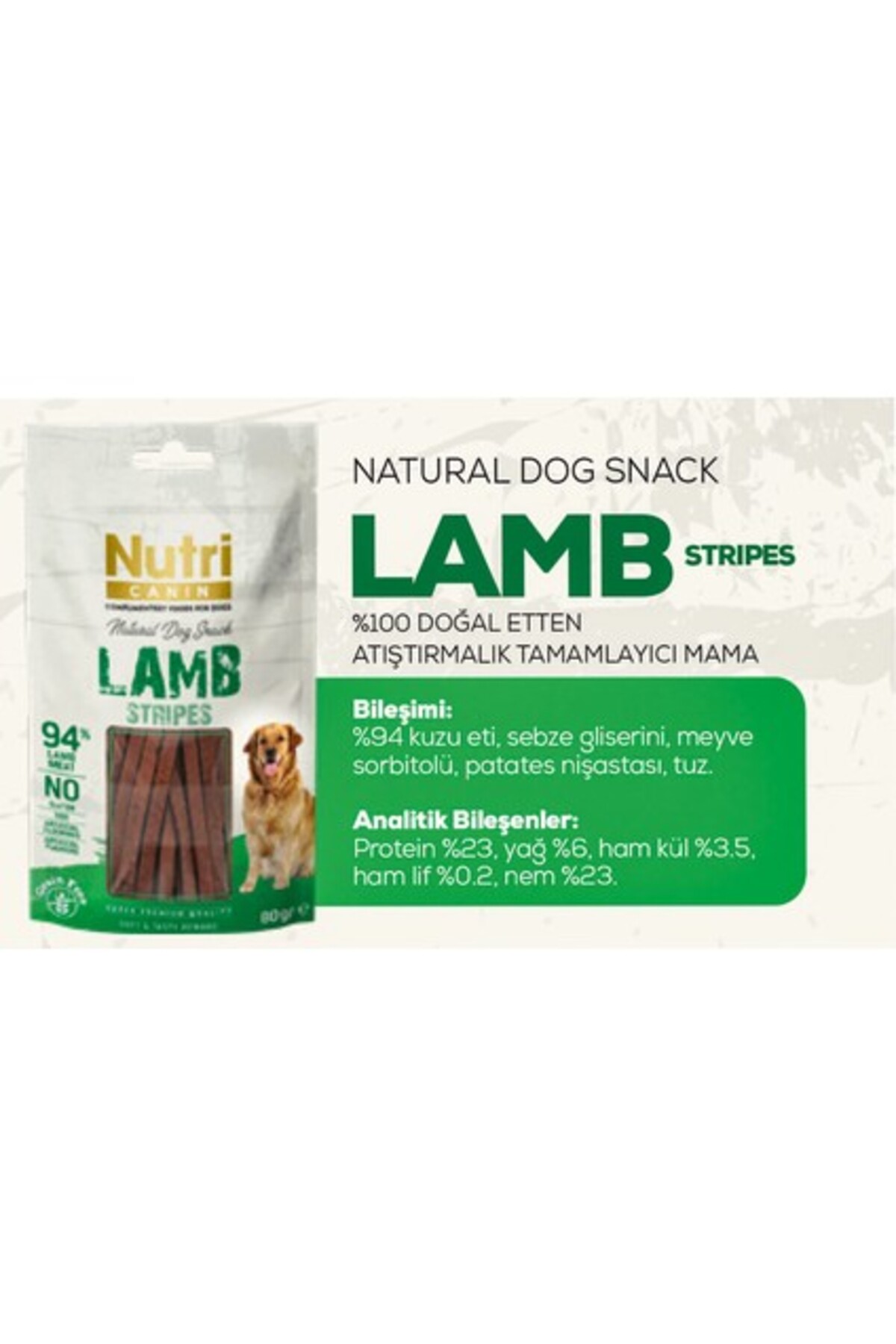 تشویقی سگ نوتری کنین Nutri Canin با گوشت بره، بدون غلات، ۸۰ گرم