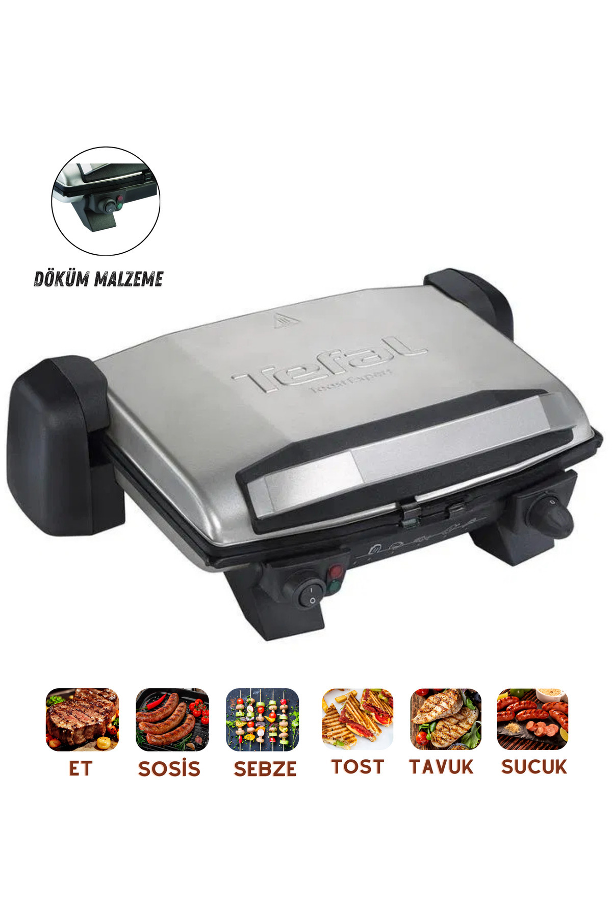 دستگاه ساندویچ و تست کباب پز توستر برقی ریخته گری INOX صفحه نچسب دو طرفه قابل جدا شدن اورجینال TEFAL