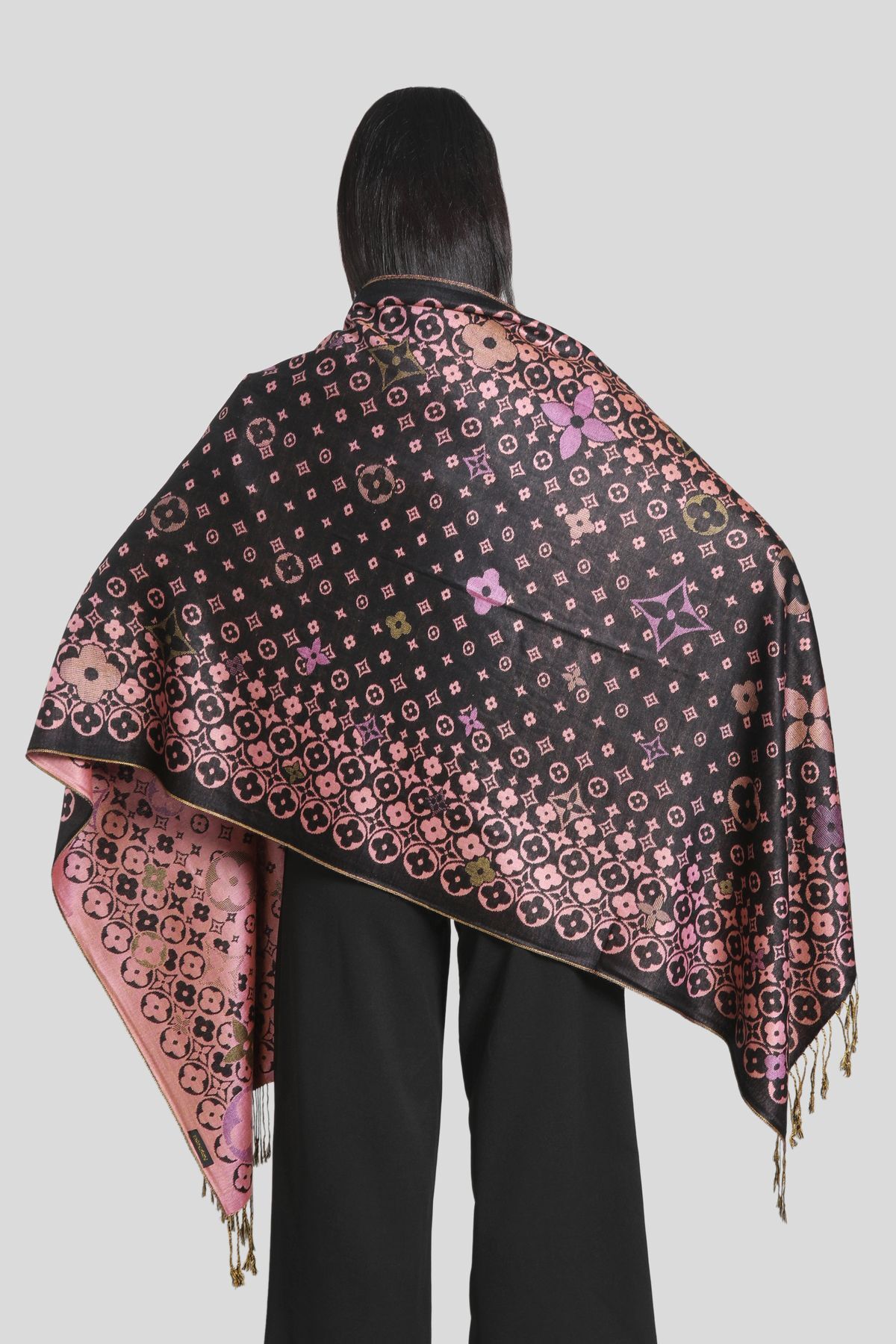 شال پاشمینا زنانه میستیک Mystic، مشکی و صورتی، مدل MS-354