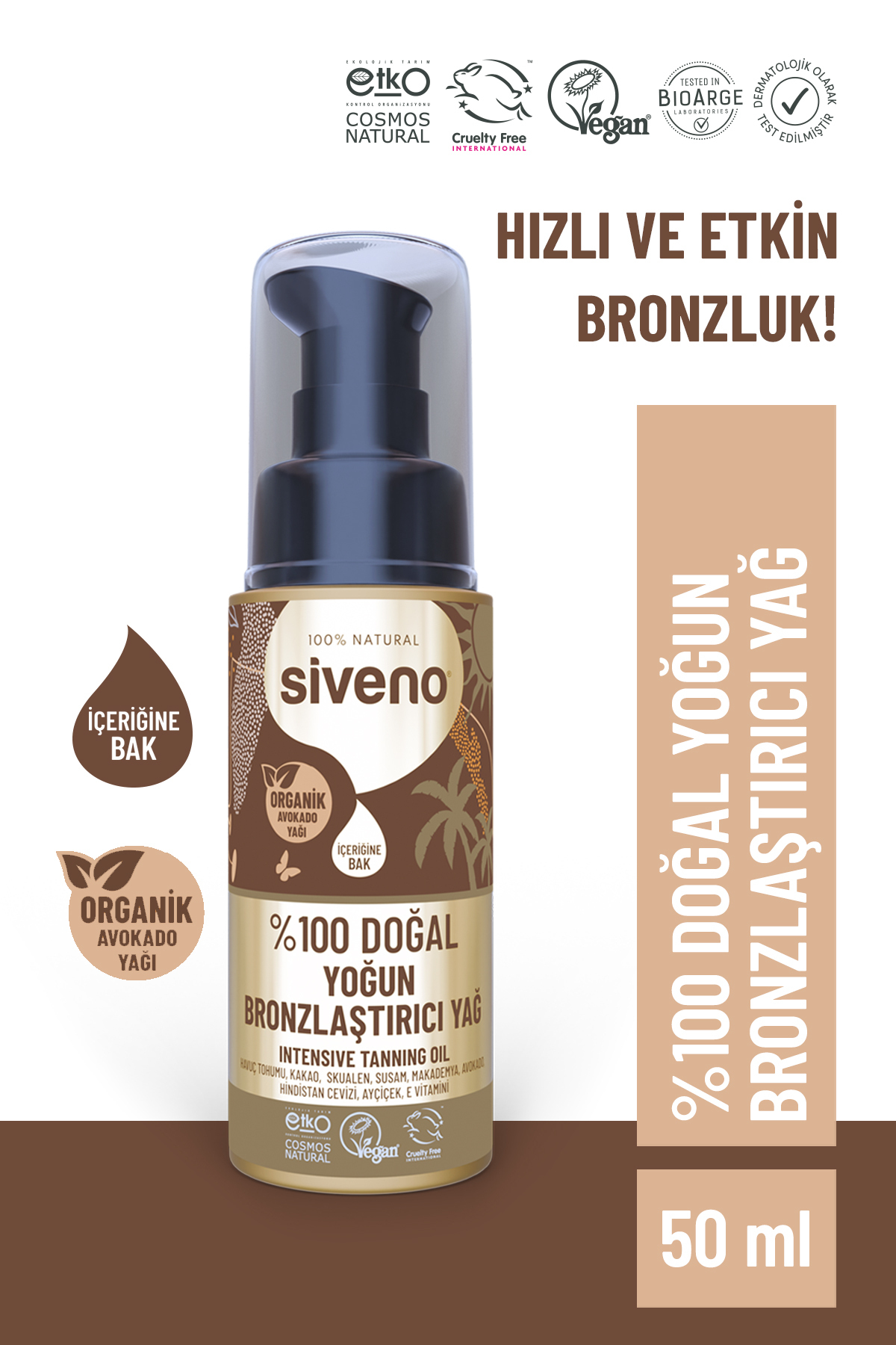 برنزه کننده 100 ٪ روغن طبیعی آلی آووکادو مرطوب فشرده 50 میل Siveno
