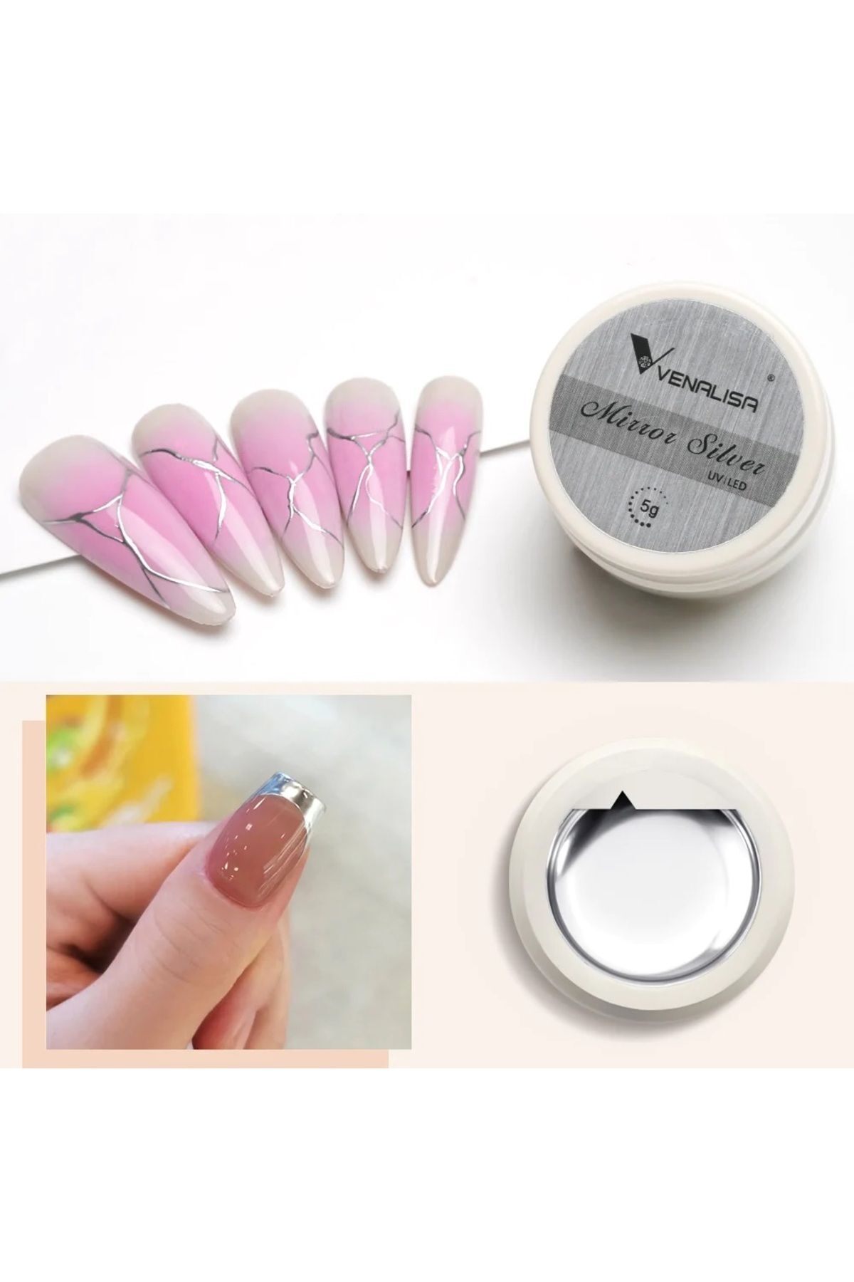 لاک ژل ماندگار رنگ نقره‌ای متالیک 5 گرم مناسب طراحی ناخن Venalisa