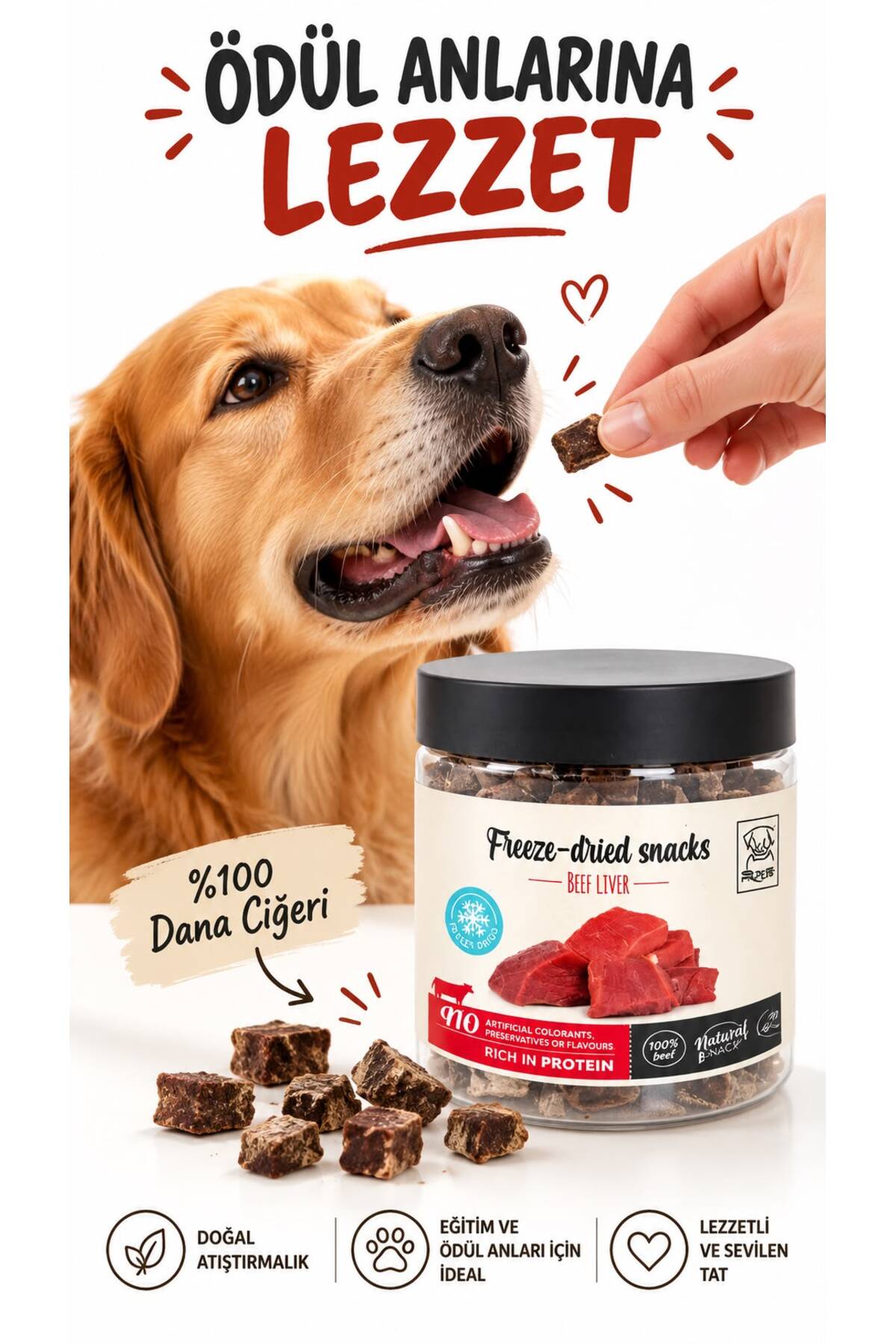 تشویقی سگ با جگر گاو ۱۰۰٪ ام‌پتس M-PETS، خشک‌شده انجمادی، ۵۰ گرم