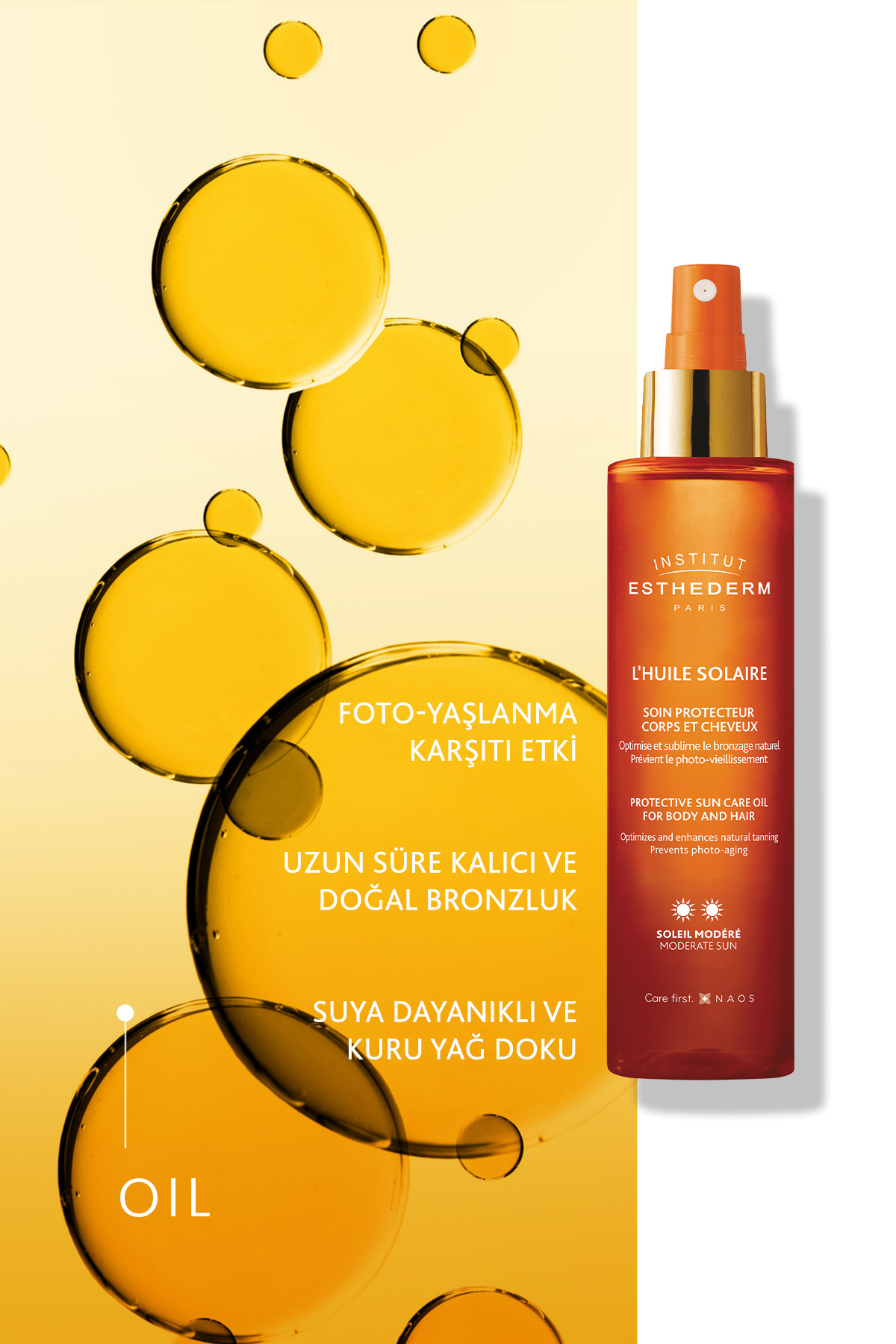 INSTITUT ESTHEDERM روغن آفتابگردان معتدل ضد آفتاب عکس سن ضد پیری SPF30 حفاظت از خورشید روغن خشک 150 میلی لیتر