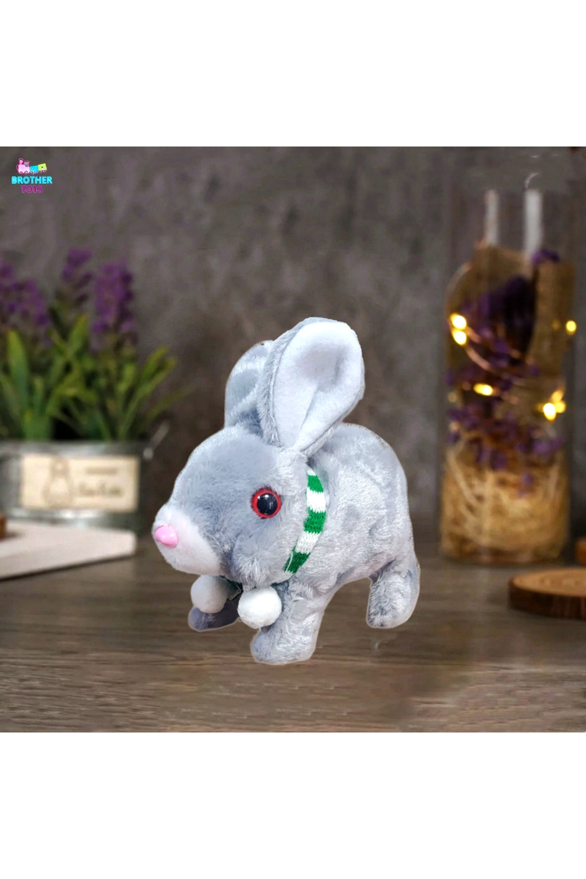 اسباب بازی های پشمی خرگوش ناز مخملی متحرک با باتری الکترونیکی شال گردن 18 سانتی متر. سفید خاکستری صورتی قهوه ای Brother Toys