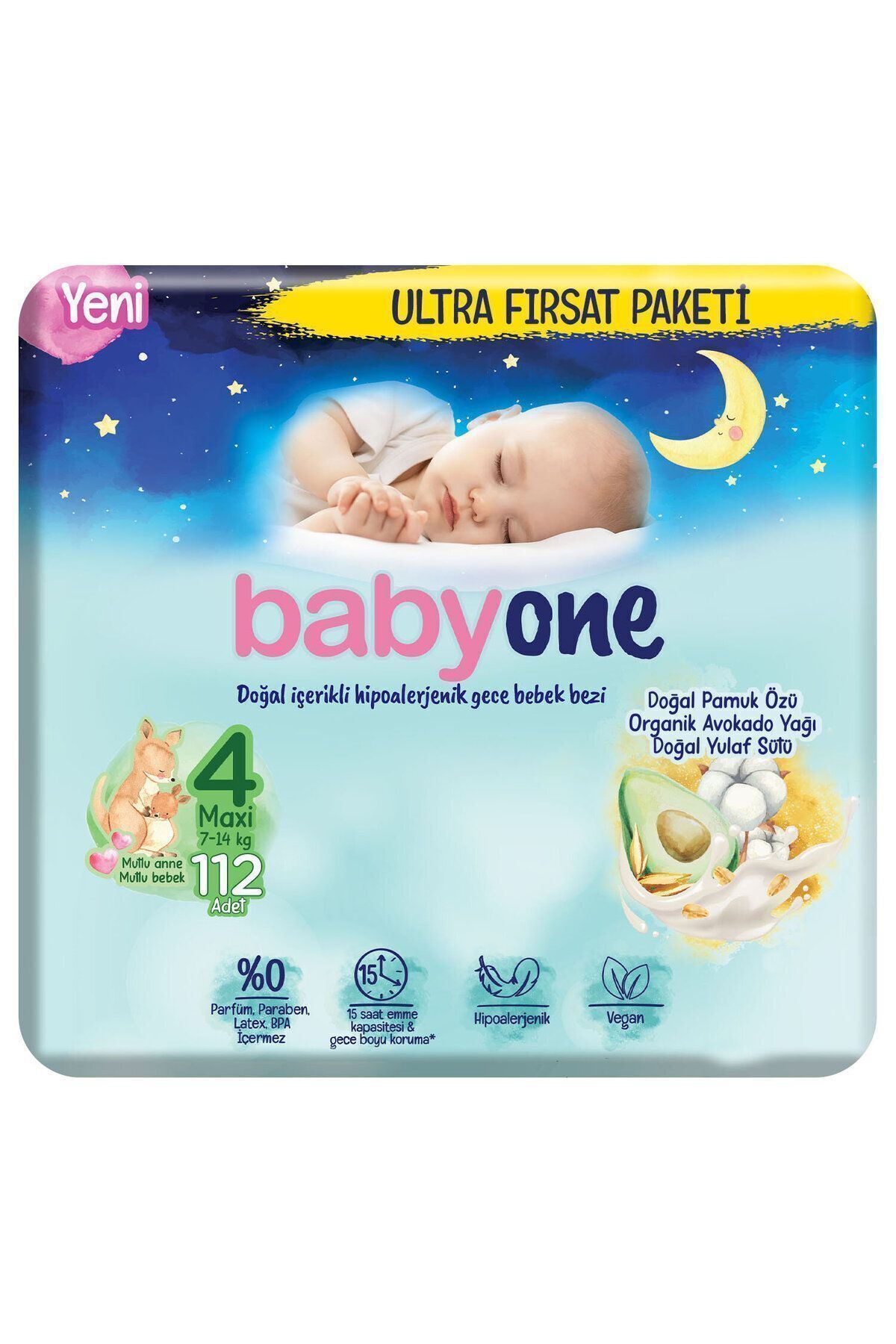 پوشک بچه شب جدید سایز 4 MAXI ULTRA OPPORTUNITY بسته 112 عددی اورجینال Babyone