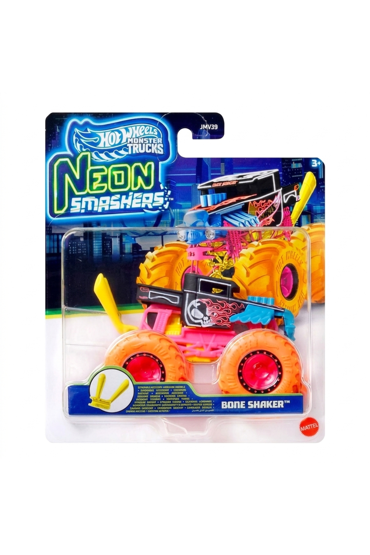 ماشین اسباب‌بازی کامیون هیولایی هات ویلز Hot Wheels Bone Shaker Neon Smashers 1:64 JMW39