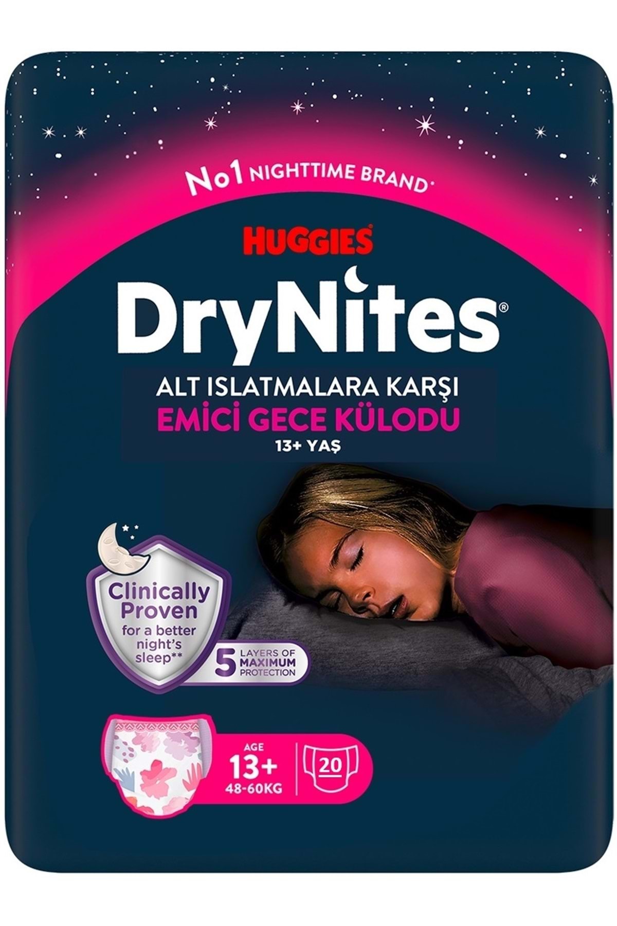 پوشک بچه شورت شب جاذب شلوار دخترانه 13+ سن 48 60 کیلوگرم X LARGE 80 PIECES MEGA PK 4PK 20 اورجینال DryNites