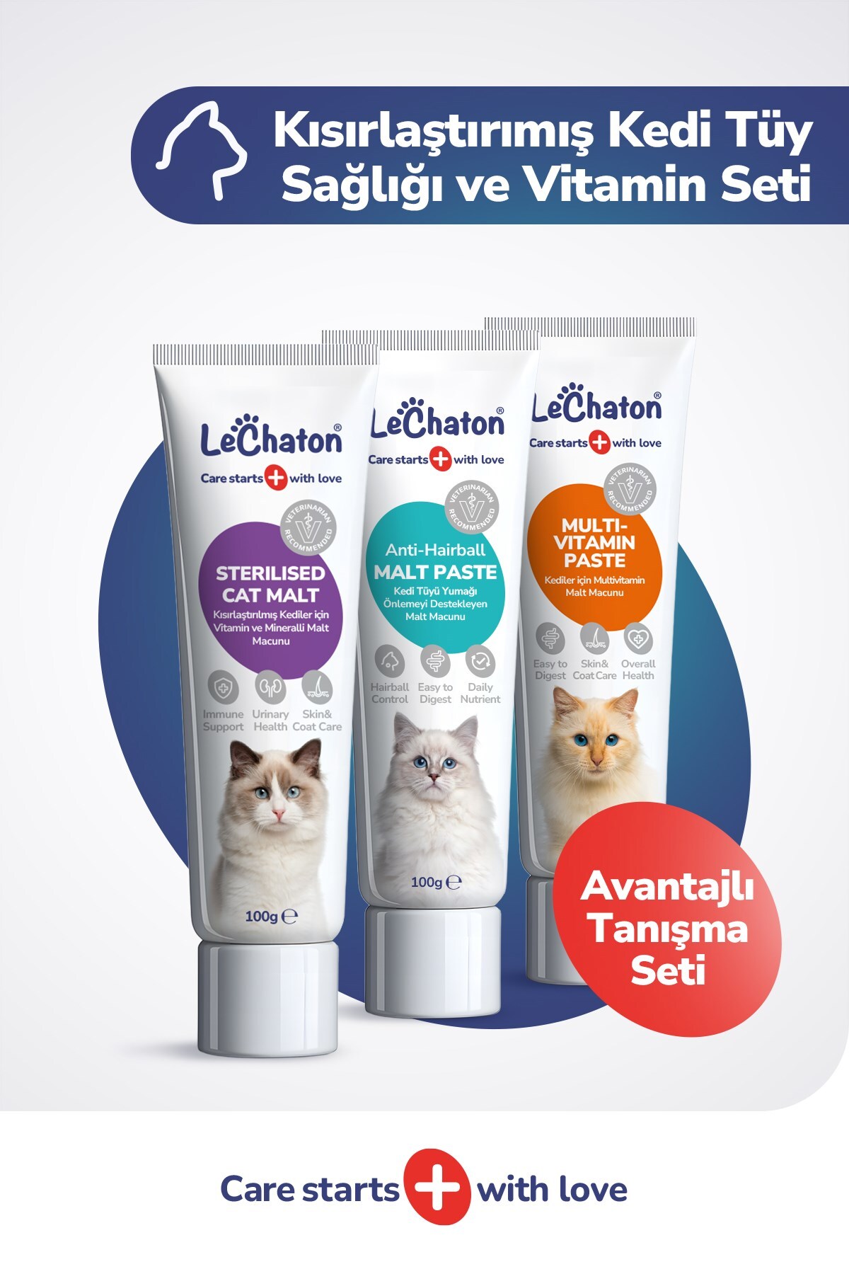 مجموعه خمیر سلامت مو و ویتامین گربه‌های عقیم‌شده لوچاتون پت‌کر LeChaton Pet Care
