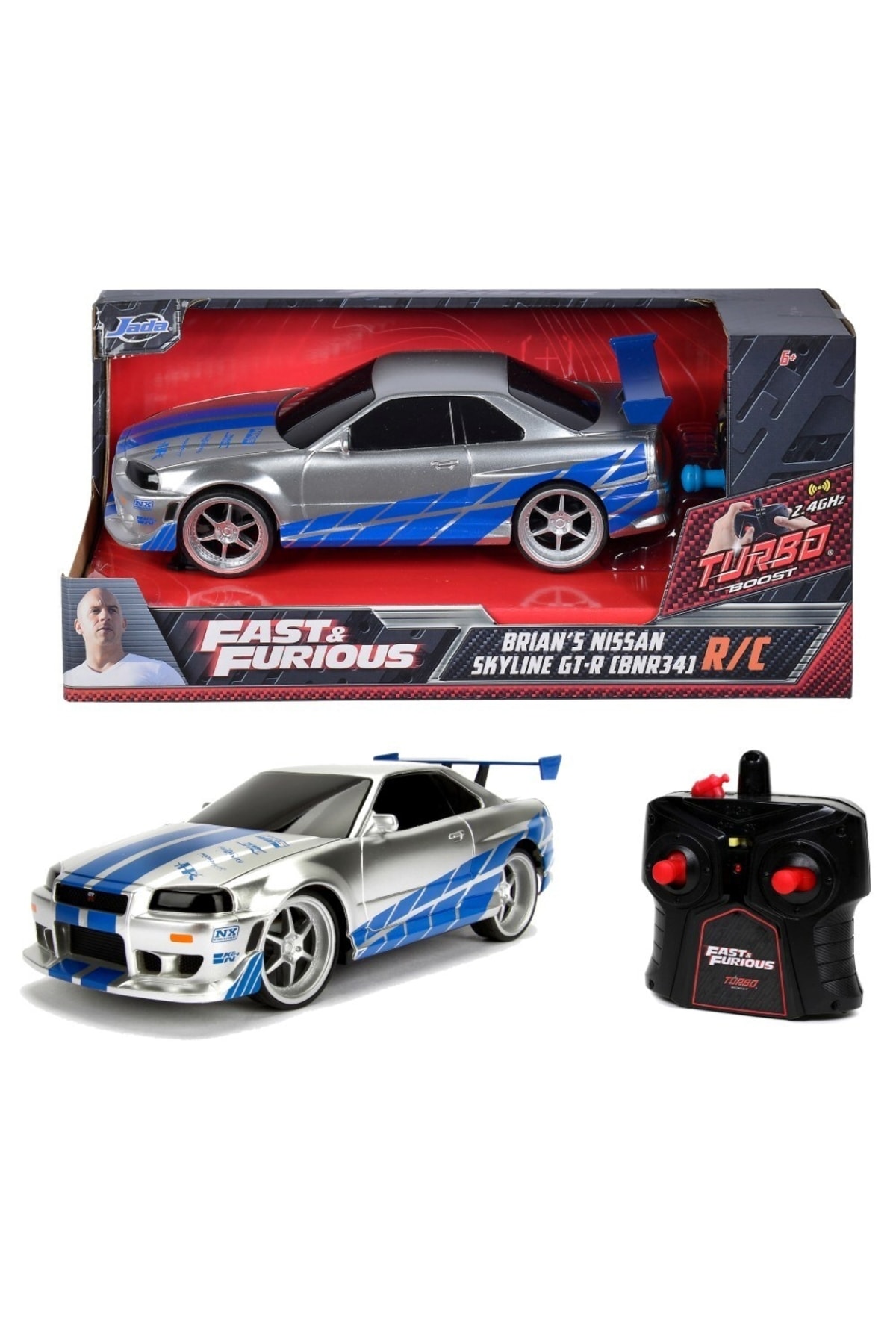 مدل خودرو 1:24 کنترل از راه دور FAST &amp; FURIOUS NISSAN SKYLINE GT R 2002 برایان BNR34 اورجینال Jada
