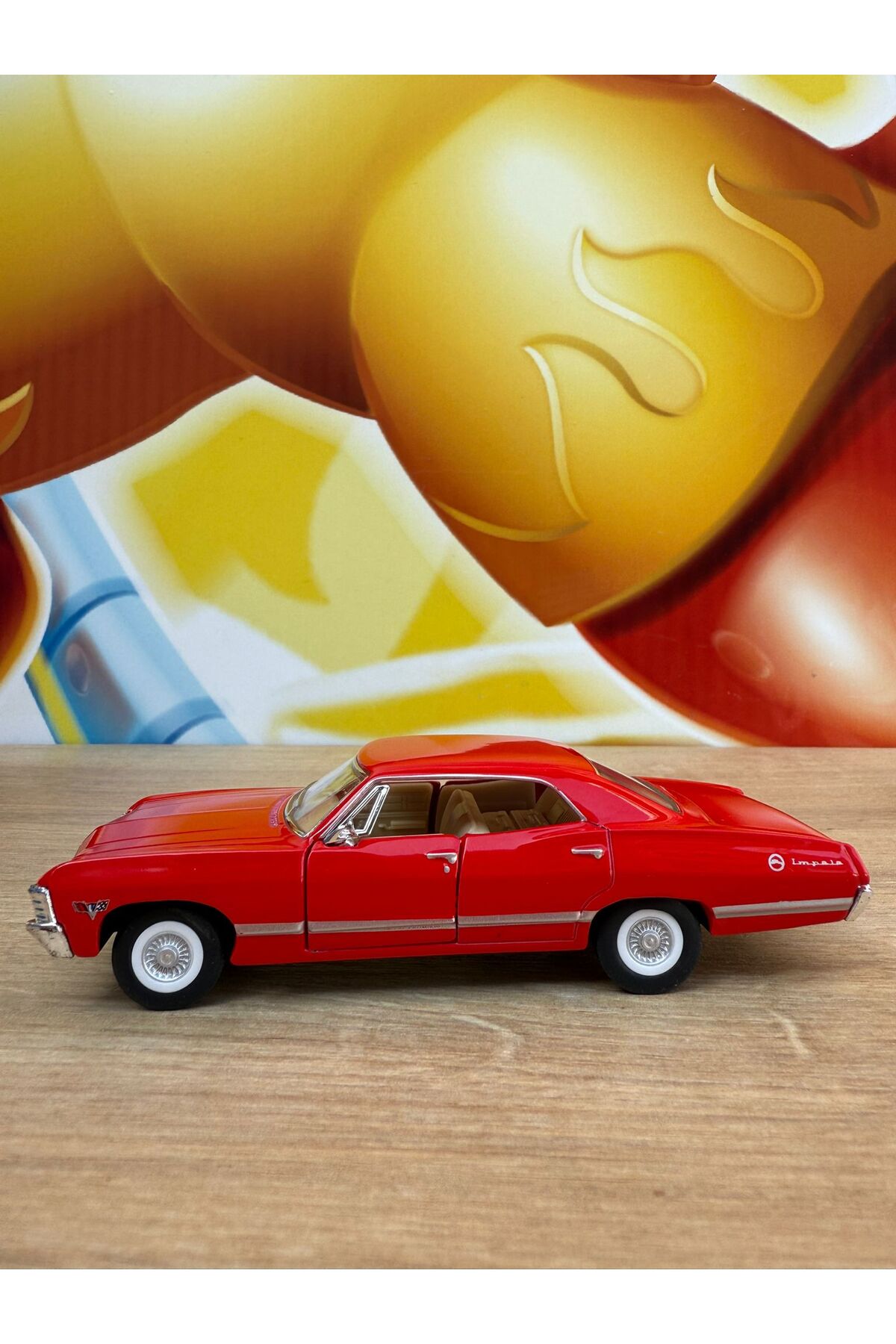 مدل خودرو PULL DROP 1967 شورلت ایمپالا قرمز TOY CAR CHEVY IMPALA اورجینال scntoys