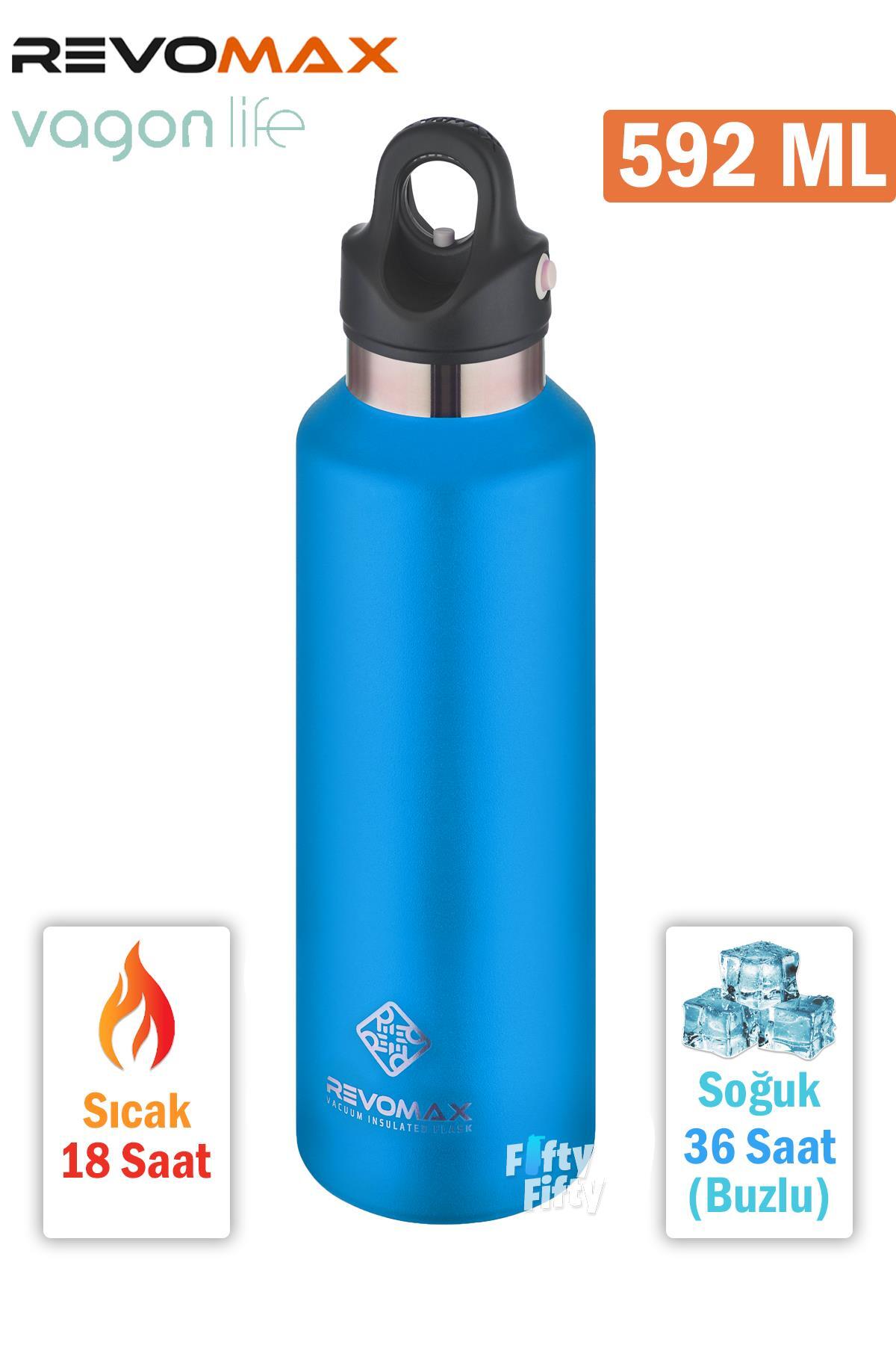 فلاسک قمقمه استیل با ظرفیت بزرگ REVOMAX 592 ML سیستم درب مخصوص 18 ساعت گرم 36 سرد میل اورجینال Vagonlife