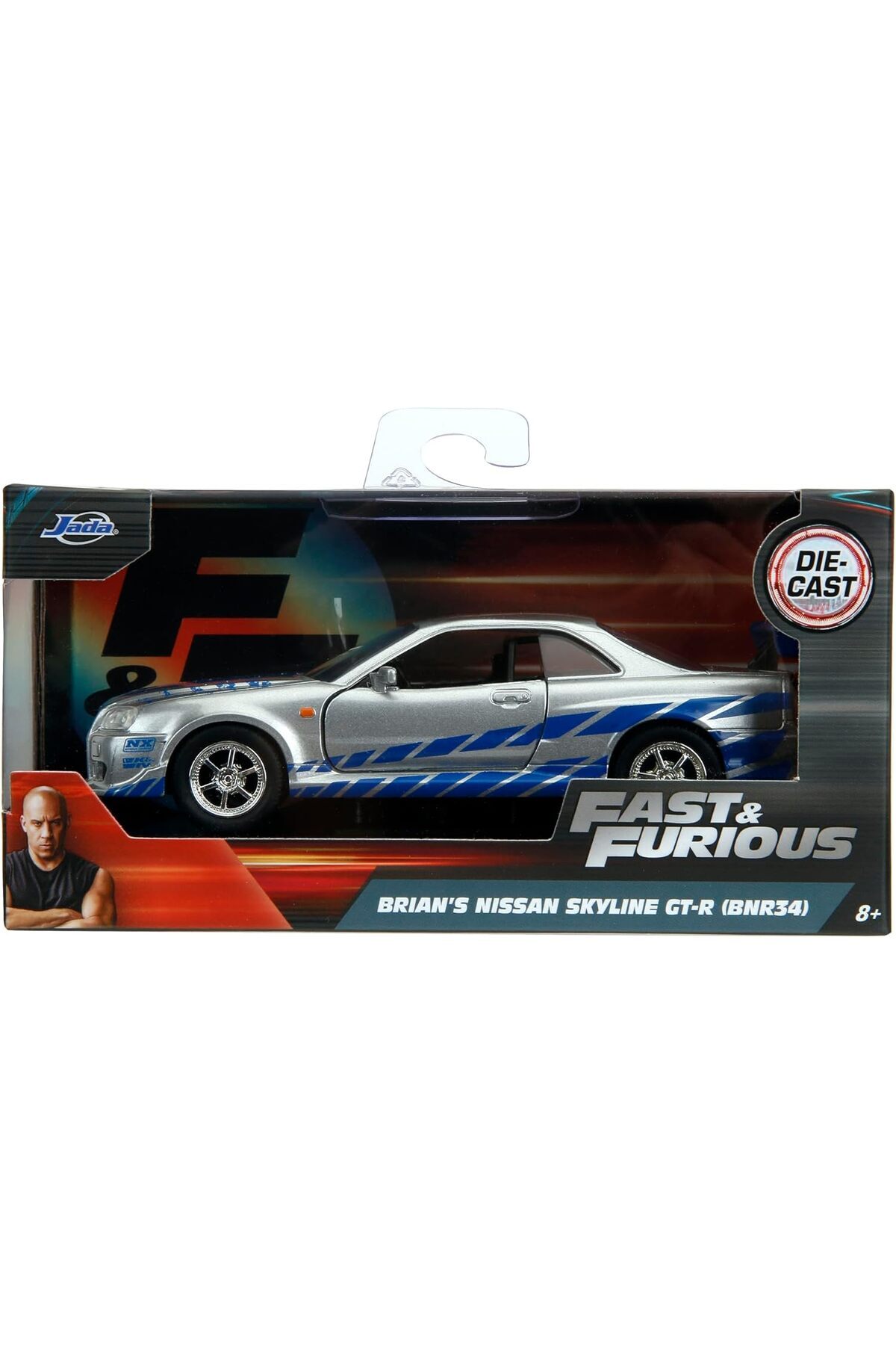 ماشین اسباب بازی JADA FAST AND FURIOUS DIECAST MODEL 12 CM 2002 NISSAN SKYLINE GTR R34 SILVER BLUE هات ویلز اورجینال HOT WHEELS