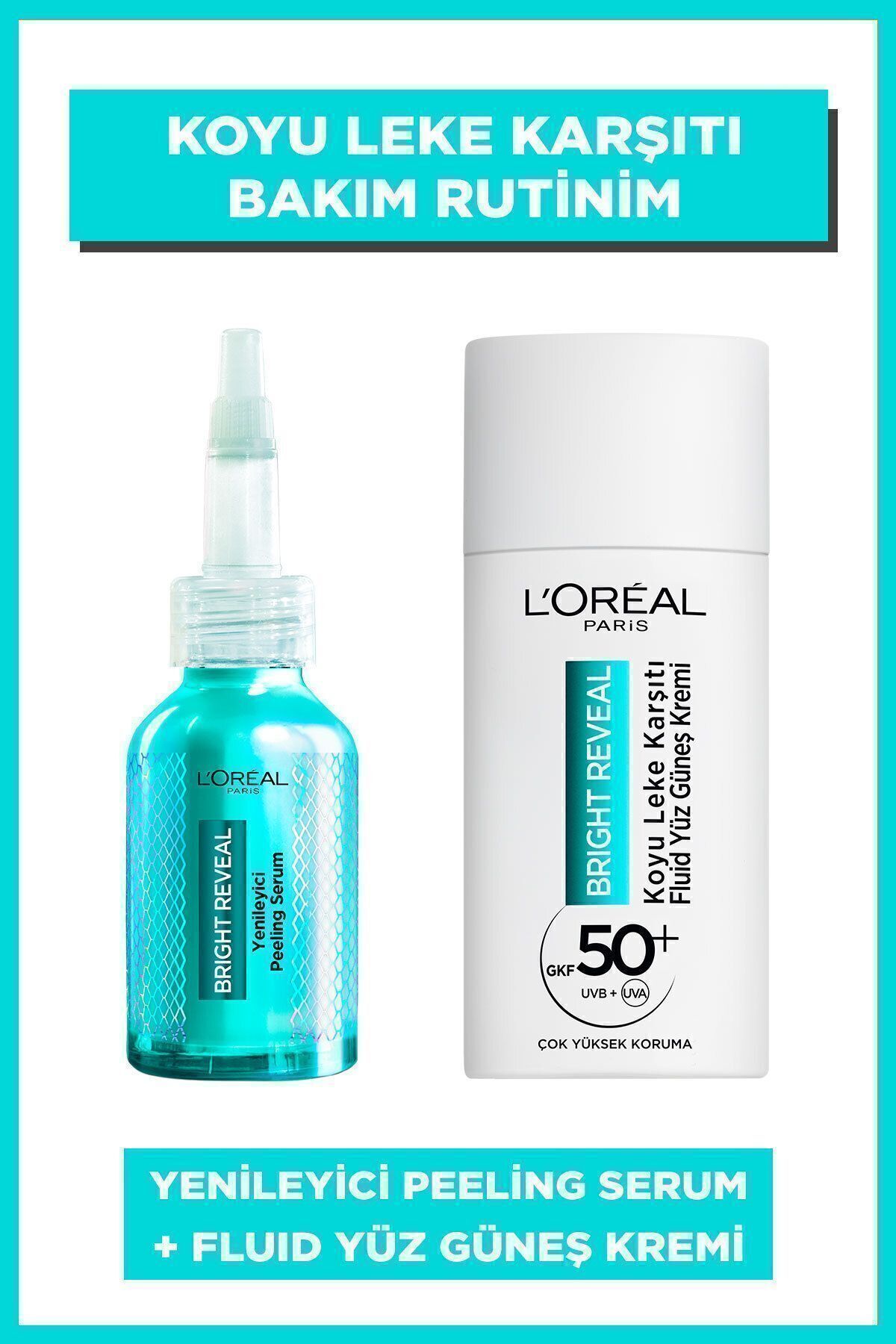 ست مراقبت پوست آشکار روشن SPF 50+ لکه تیره ضد آفتاب و مجموعه سرم لایه برداری بازسازی L'Oreal Paris