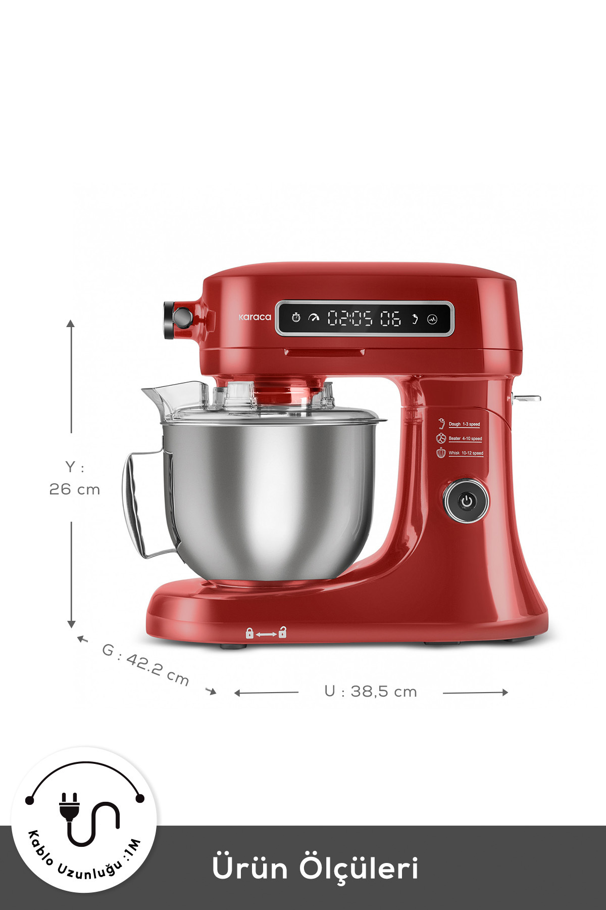میکسر و ست PRO ARTISAN DIGITAL SCREEN CAST KITCHEN CHEF 1600W RED 5 LT. اورجینال Karaca