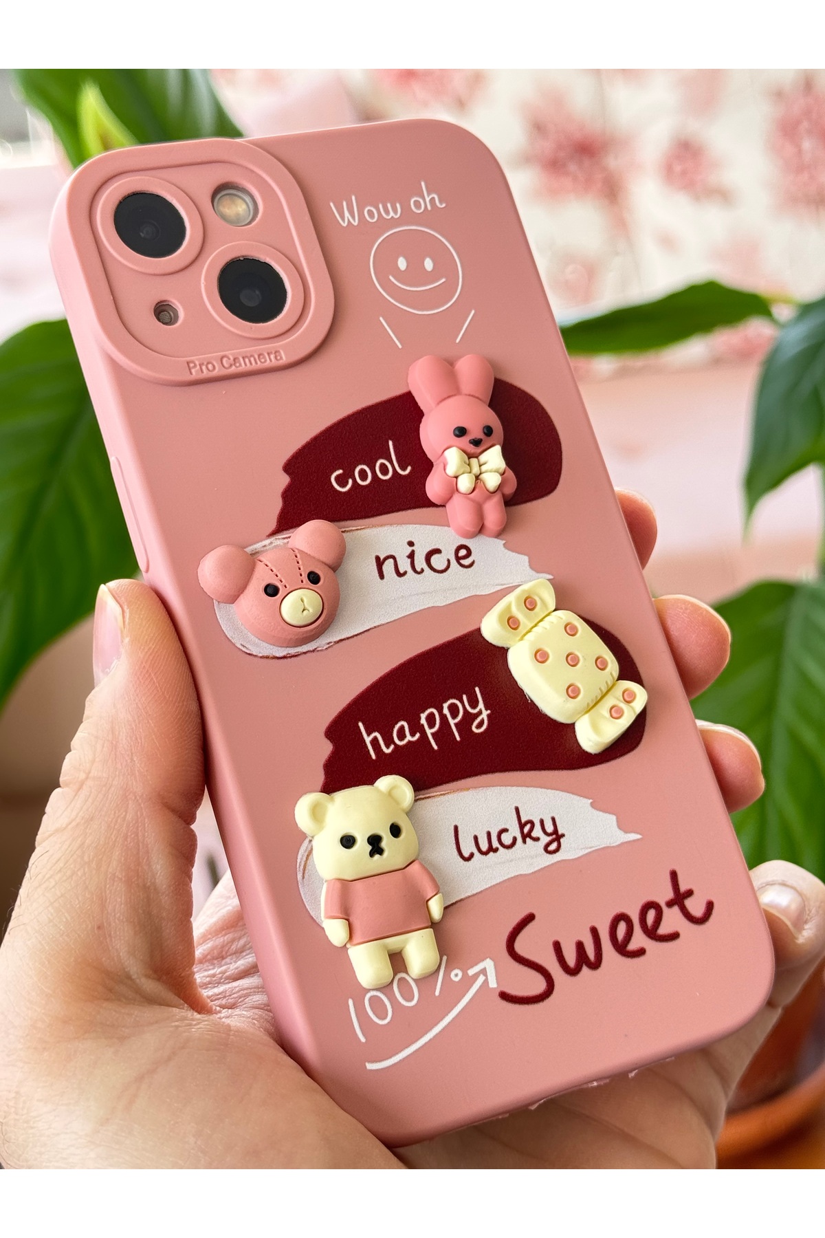 کاور و قاب سازگار با آیفون 13 اپل طرح محافظ دوربین طراحی شده پوشش سیلیکونی نرم RABBIT PINK فیبکس Fibaks