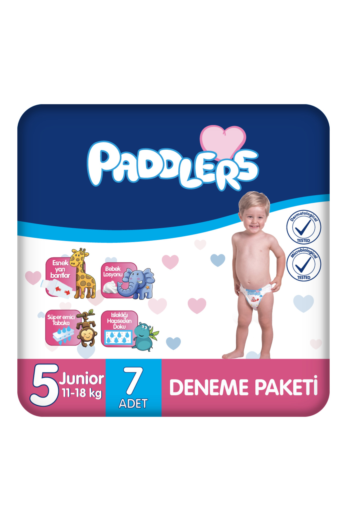 پوشک بچه بسته آزمایشی سایز 5 جونیور 7 تکه 11 تا 18 کیلوگرم اورجینال Paddlers