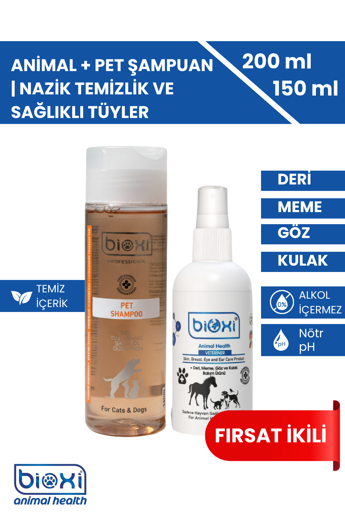 مجموعه شامپو وگان گربه و سگ و محصول مراقبت از زخم و تمیزکننده چشم بایوکسی Bioxi