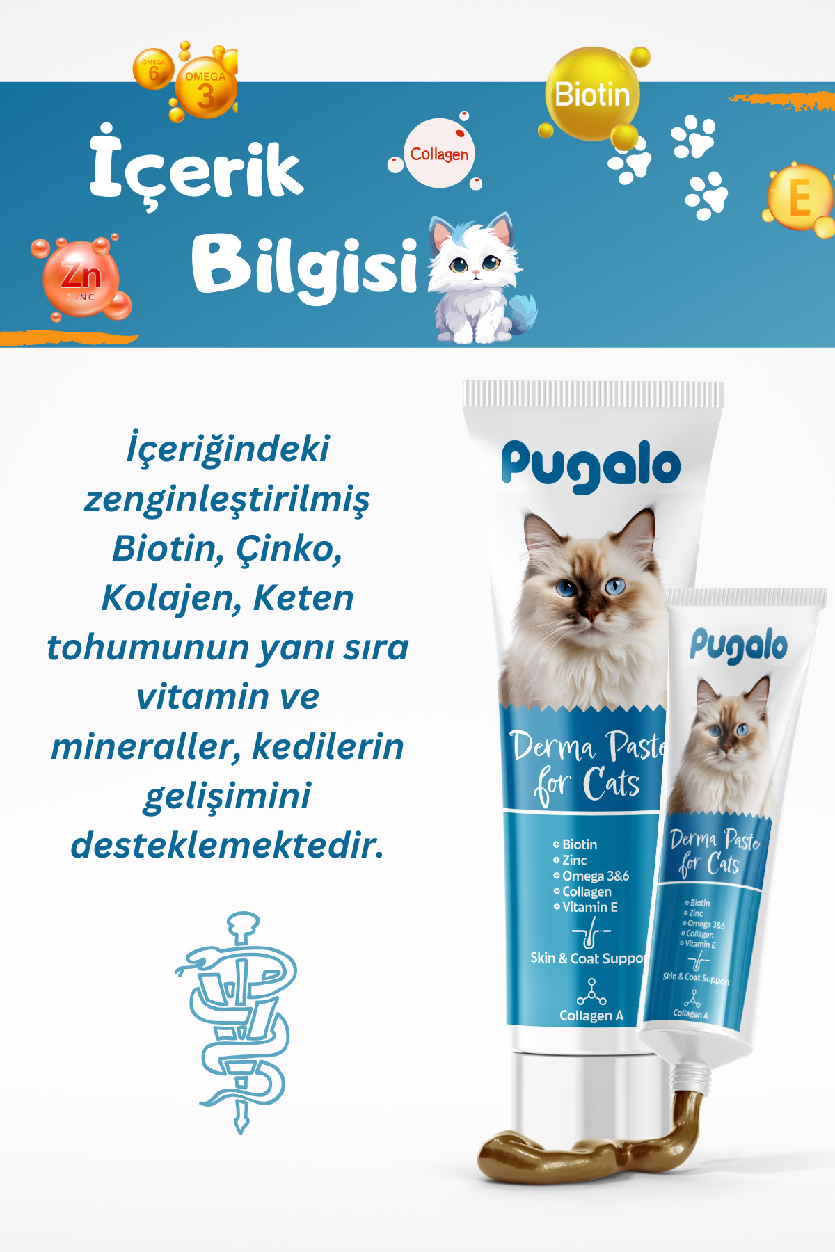 خمیر سلامت پوشش موی گربه پاگالو PUGALO Derma Paste حاوی روی و کلاژن