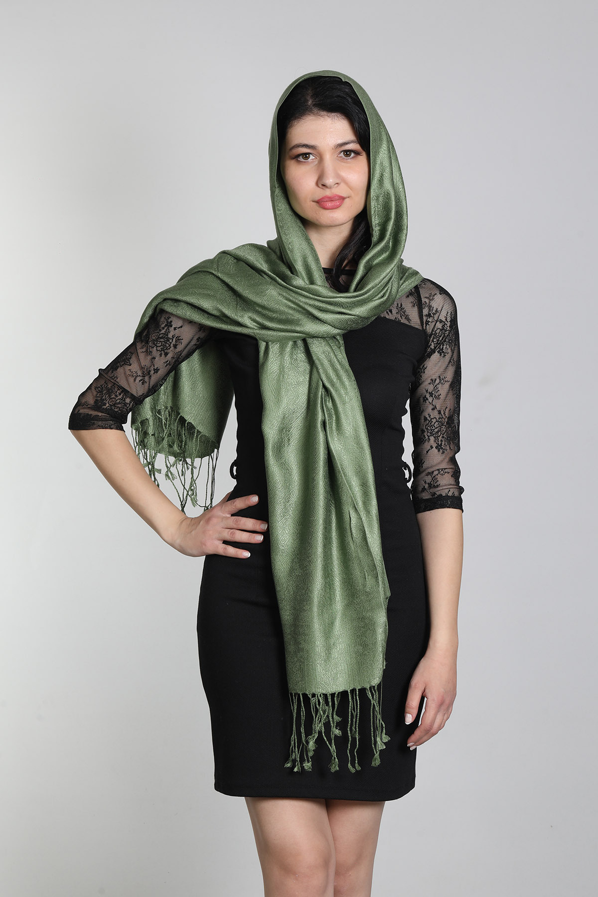 شال ابریشم ۱۰۰٪ دوطرفه میستیک Mystic مدل MS-423 زنانه سبز