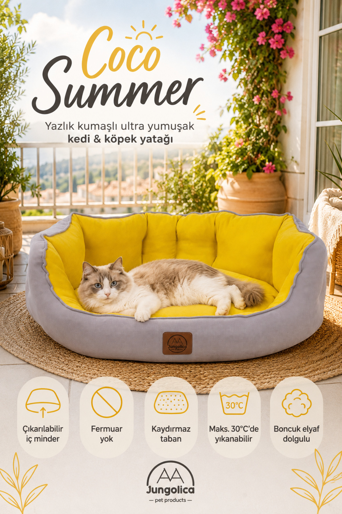 تخت بالشی سگ و گربه جونگولیکا پت پروداکتس Jungolica Pet Products، Coco Summer، مدل JPP74، زرد