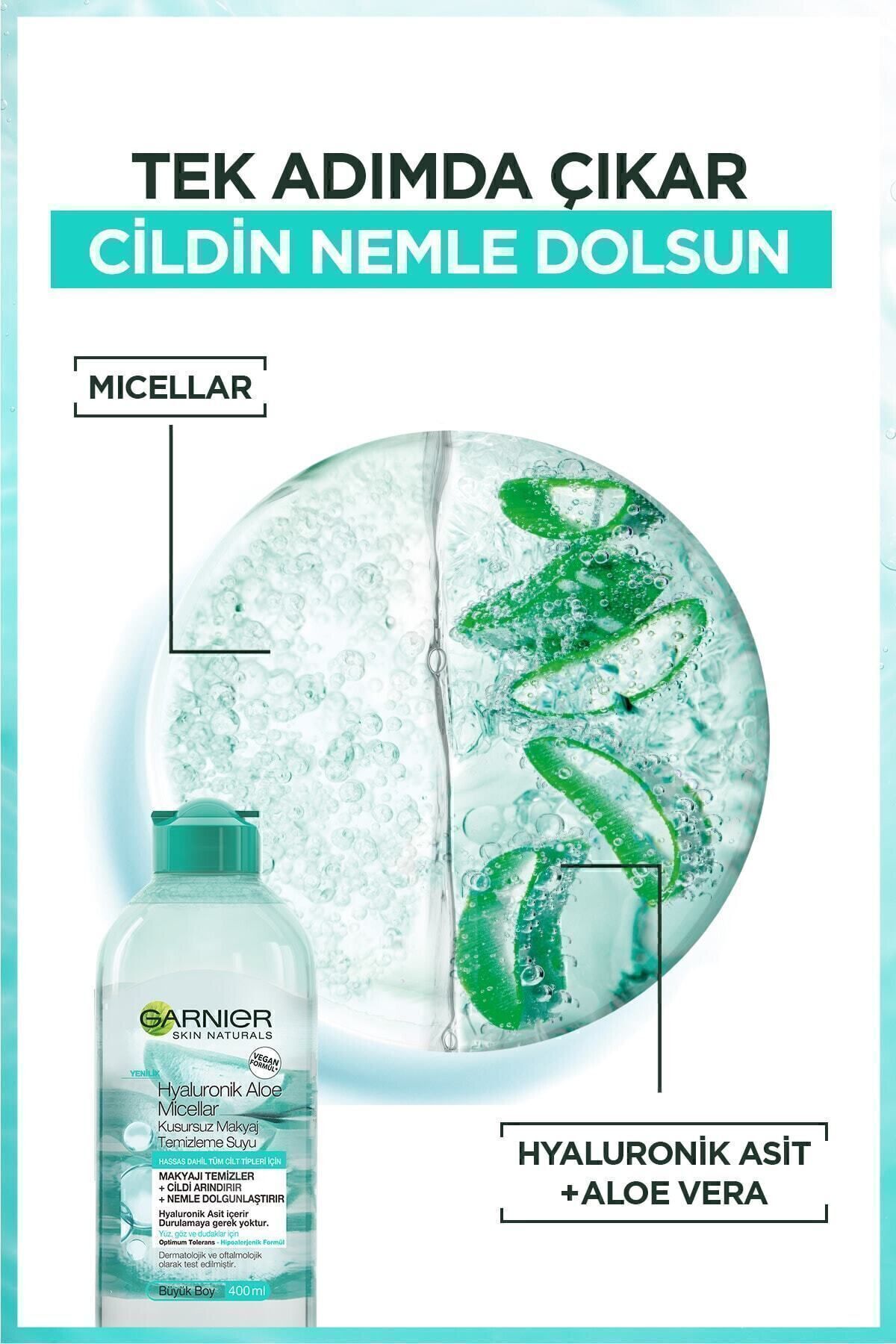 Garnier آب پاک کننده آرایشی هالورونیک آلوئه ورا 400 میلی لیتر