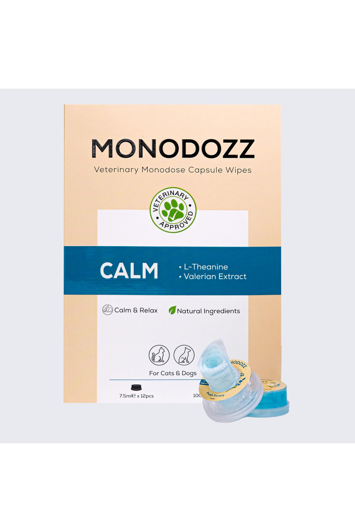 دستمال درماتوکازمتیک سگ و گربه مونودوز MONODOZZ CALM Push Up Capsule Wipes، مدل 003