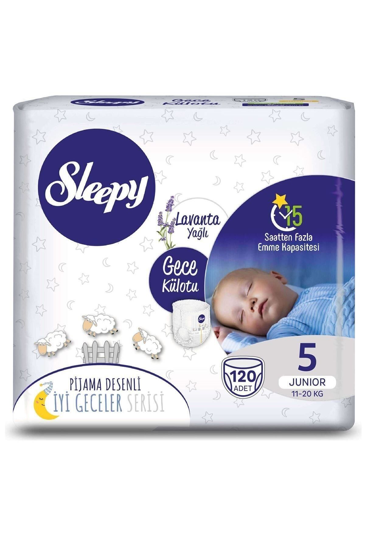 پوشک بچه شورت شب روغنی اسطوخودوس سایز 5 جونیور 120 تیکه اورجینال Sleepy