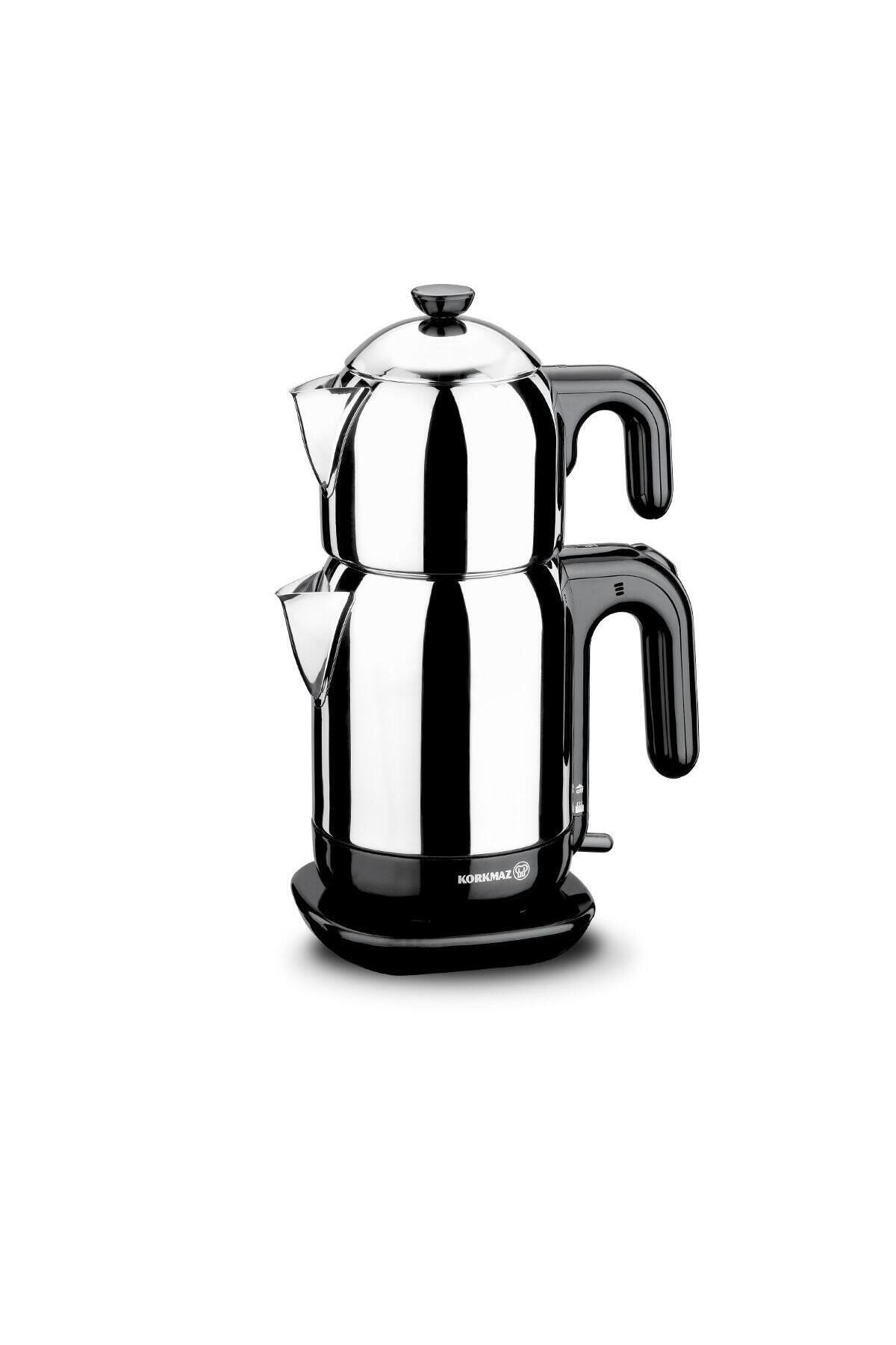 چای ساز A369 DEMTEZ INOX قوری مشکی برقی 1.6 لیتری اورجینال KORKMAZ