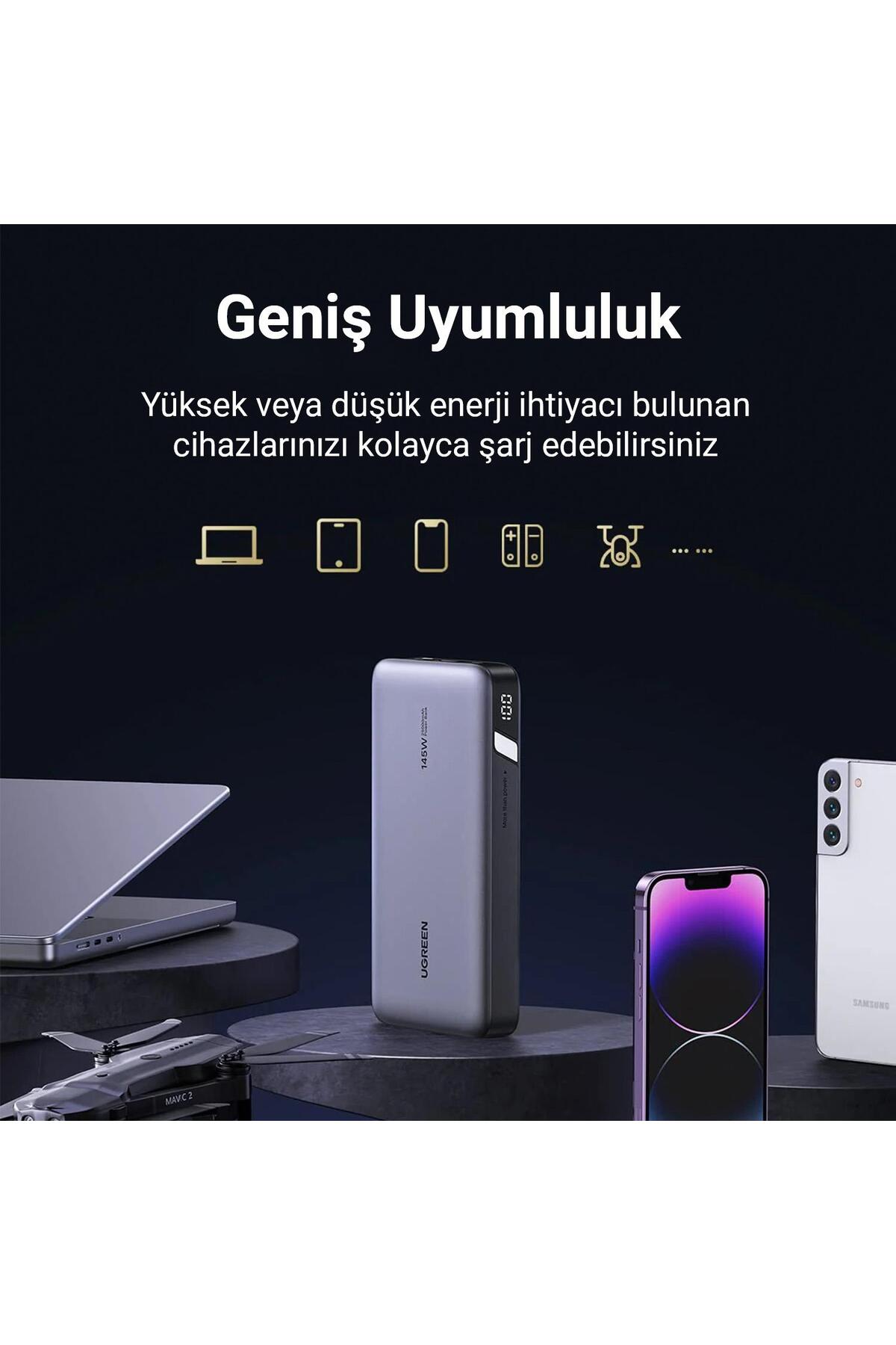 پاوربانک شارژر سریع قابل حمل 145W 25000MAH PD QC 3.0 USB TYPE C با نشانگر LED اورجینال Ugreen