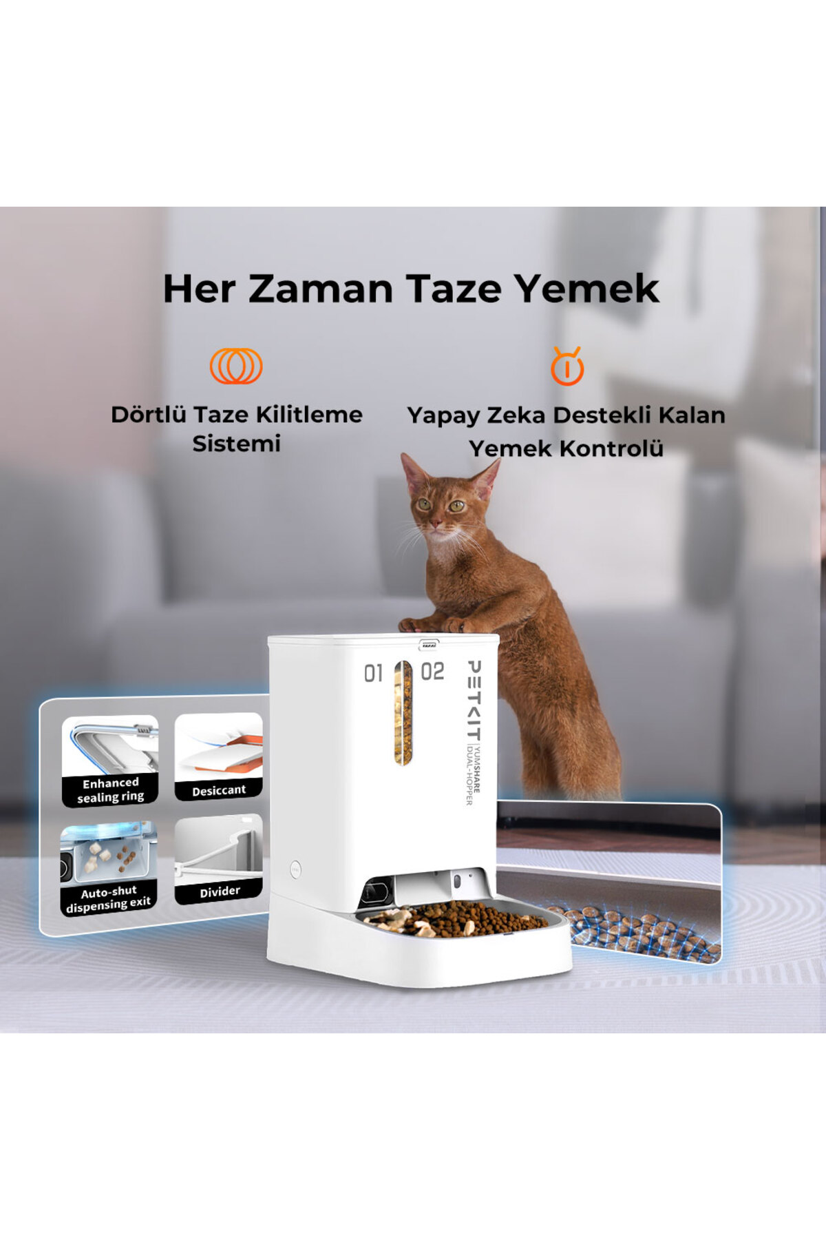 ظرف غذای هوشمند دوربین‌دار دو‌مخزنه پت‌کیت Petkit Yumshare، سفید