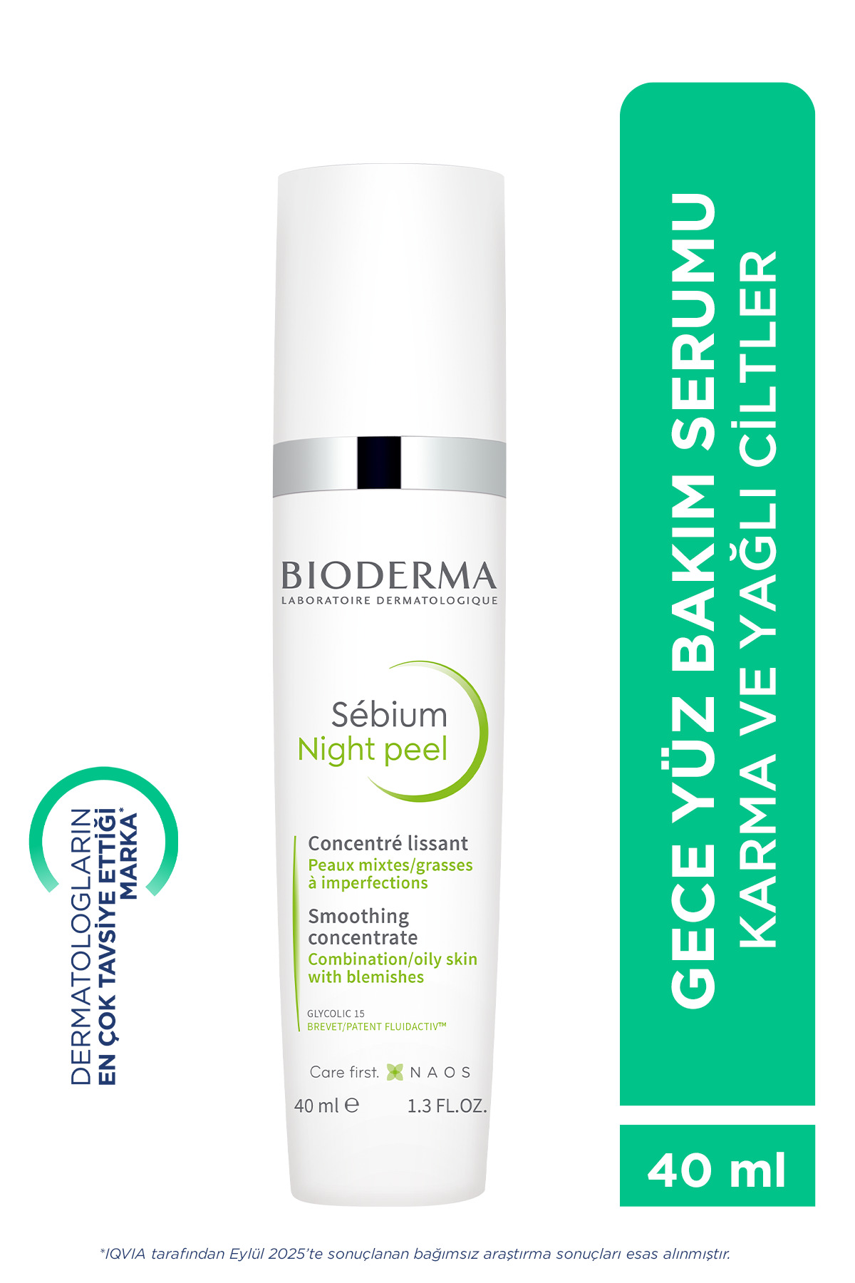 Bioderma ریزش شبانه روغن پوست چرب و آکنه‌ای با اسید گلیکولیک سرم شبانه موثر 40 میلی‌لیتر