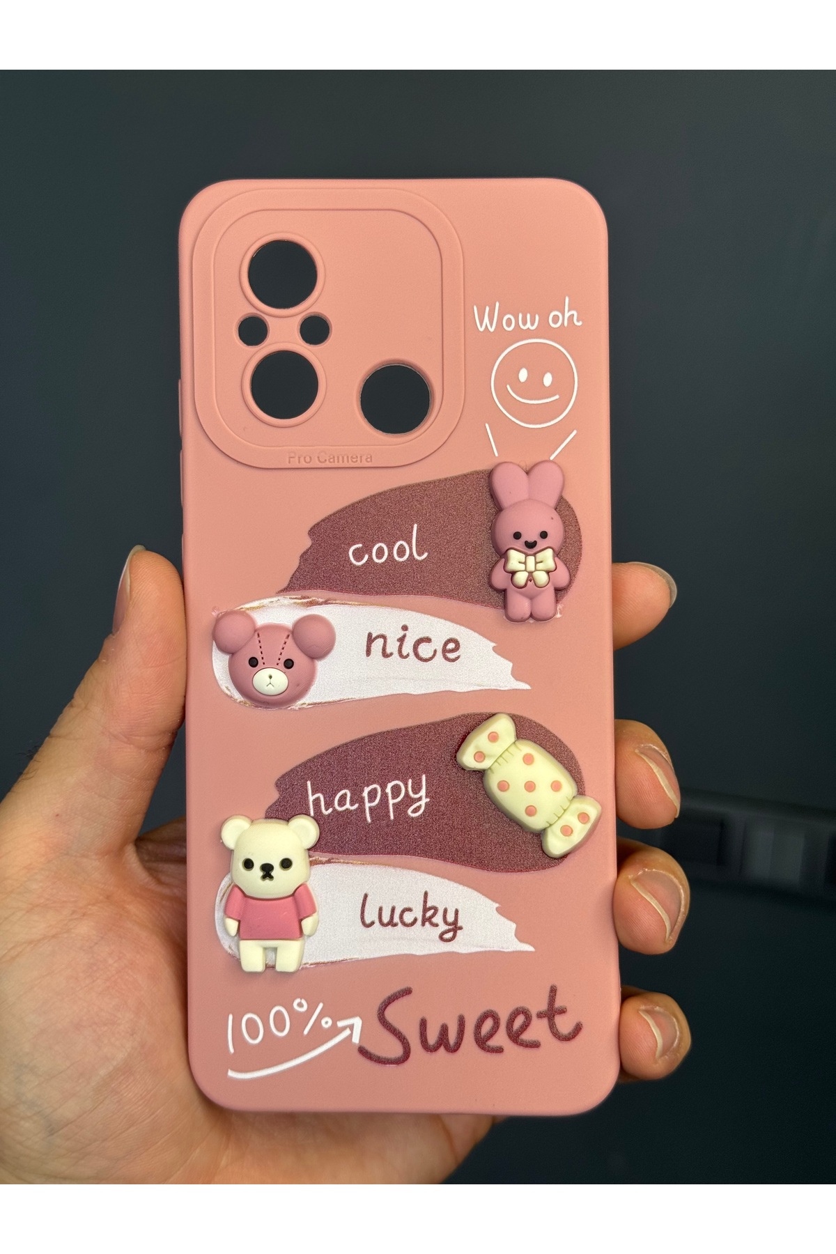 کاور و قاب ردمی 12C سازگار با طراحی محافظ دوربین طرحدار پوشش سیلیکونی نرم RABBIT PINK فیبکس Fibaks