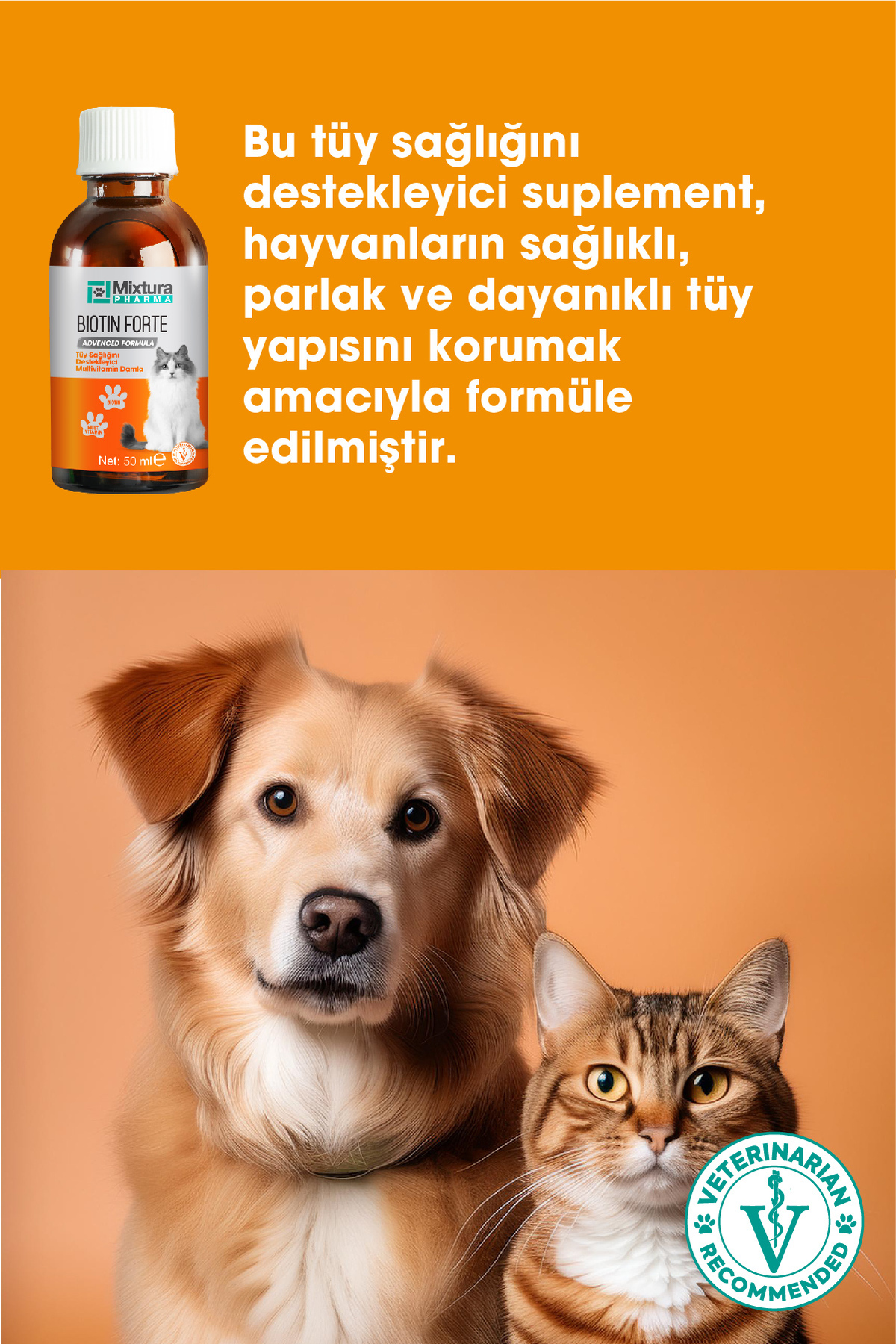 قطره مولتی‌ویتامین سلامت موی سگ و گربه Biotin Forte میکستورا فارما Mixtura Pharma، مدل MT3000